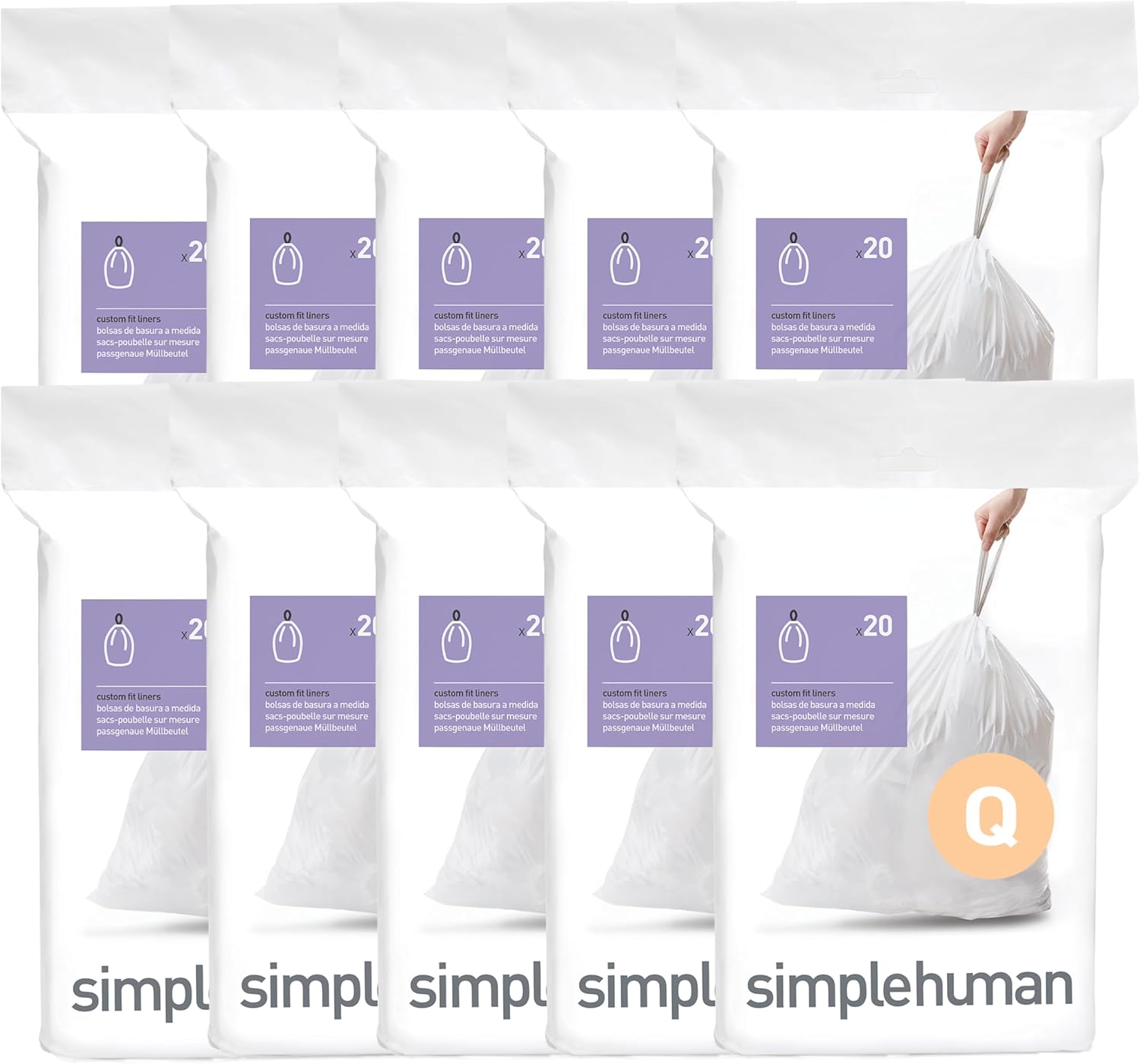 simplehuman Code H 100 Count, Dispenser Pack Custom Fit Liners