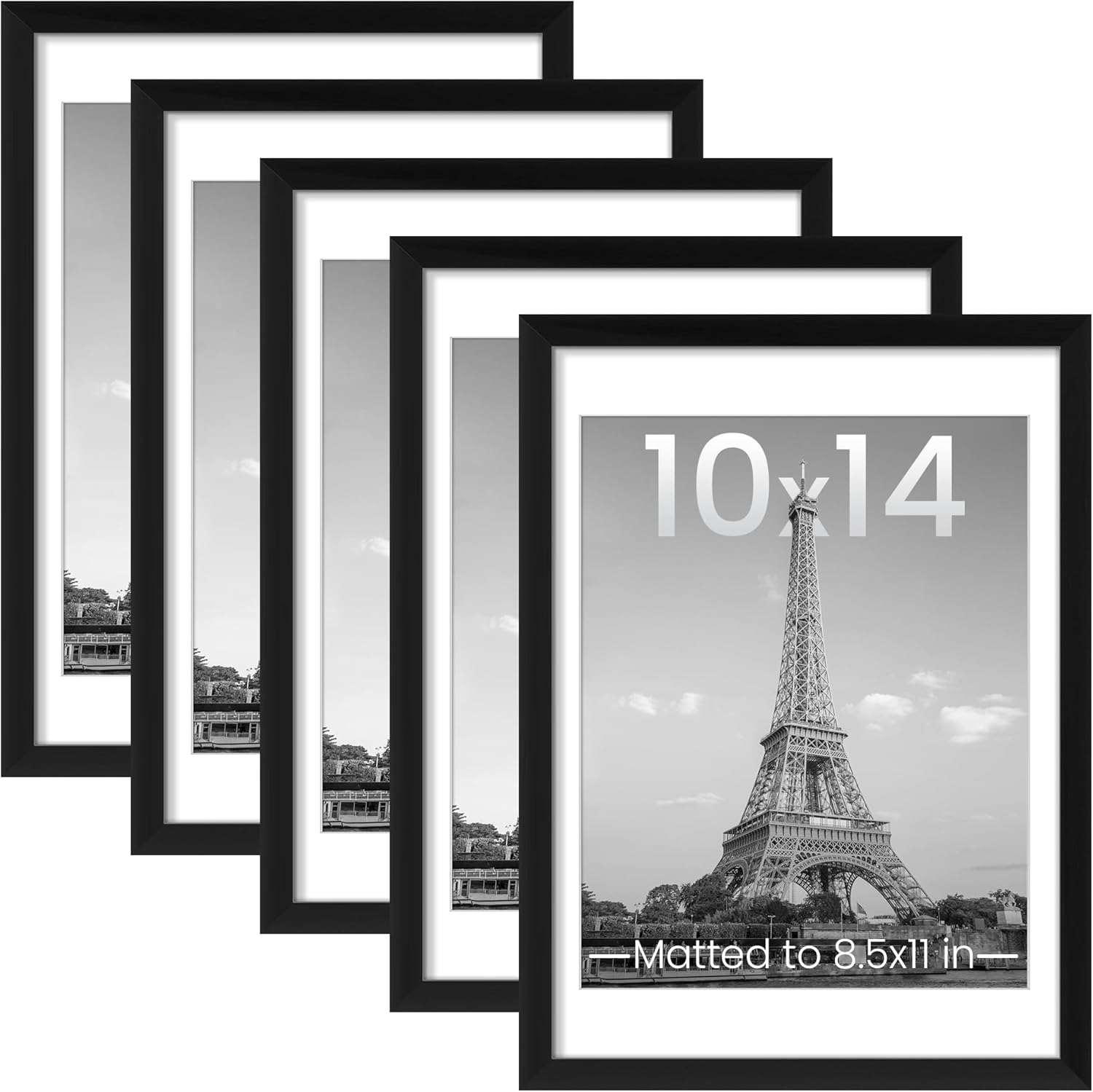 upsimples 8x10 Picture Frame Set of 5, Display Pictures 5x7 with Mat or 8 x 10 Without, Wall Gallery Photo Frames, Black