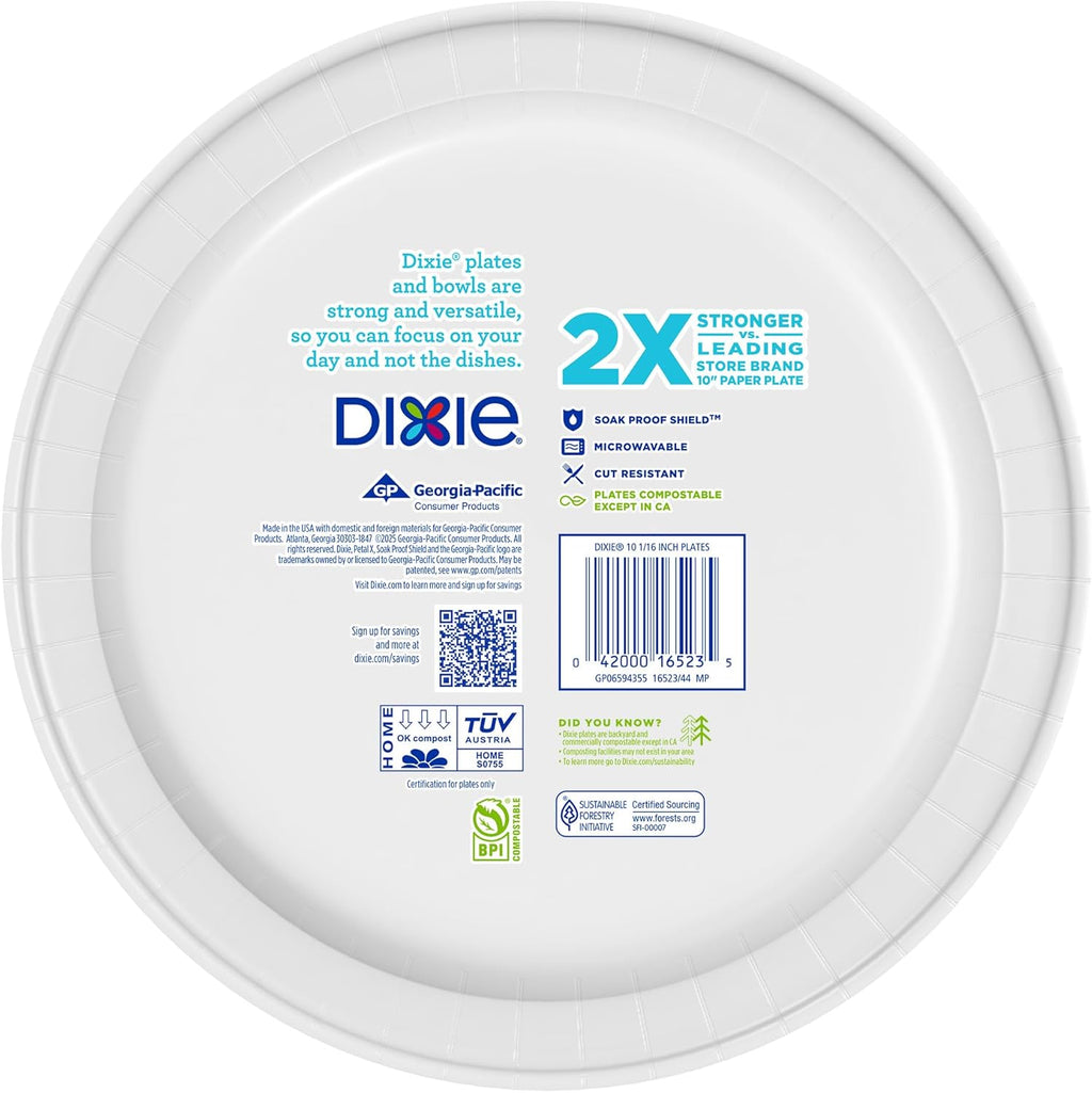 Dixie Large Paper Plates, 10 Inch, 204 Count, 2X Stronger*
