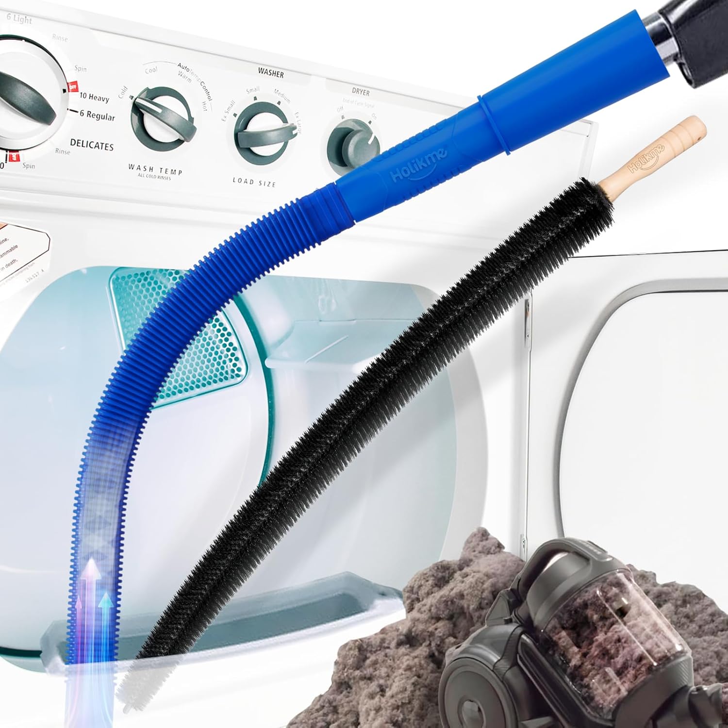 Holikme 2 Pieces Dryer Vent Cleaner Kit, Dryer Lint Vacuum Attachment and Flexible Dryer Lint Brush