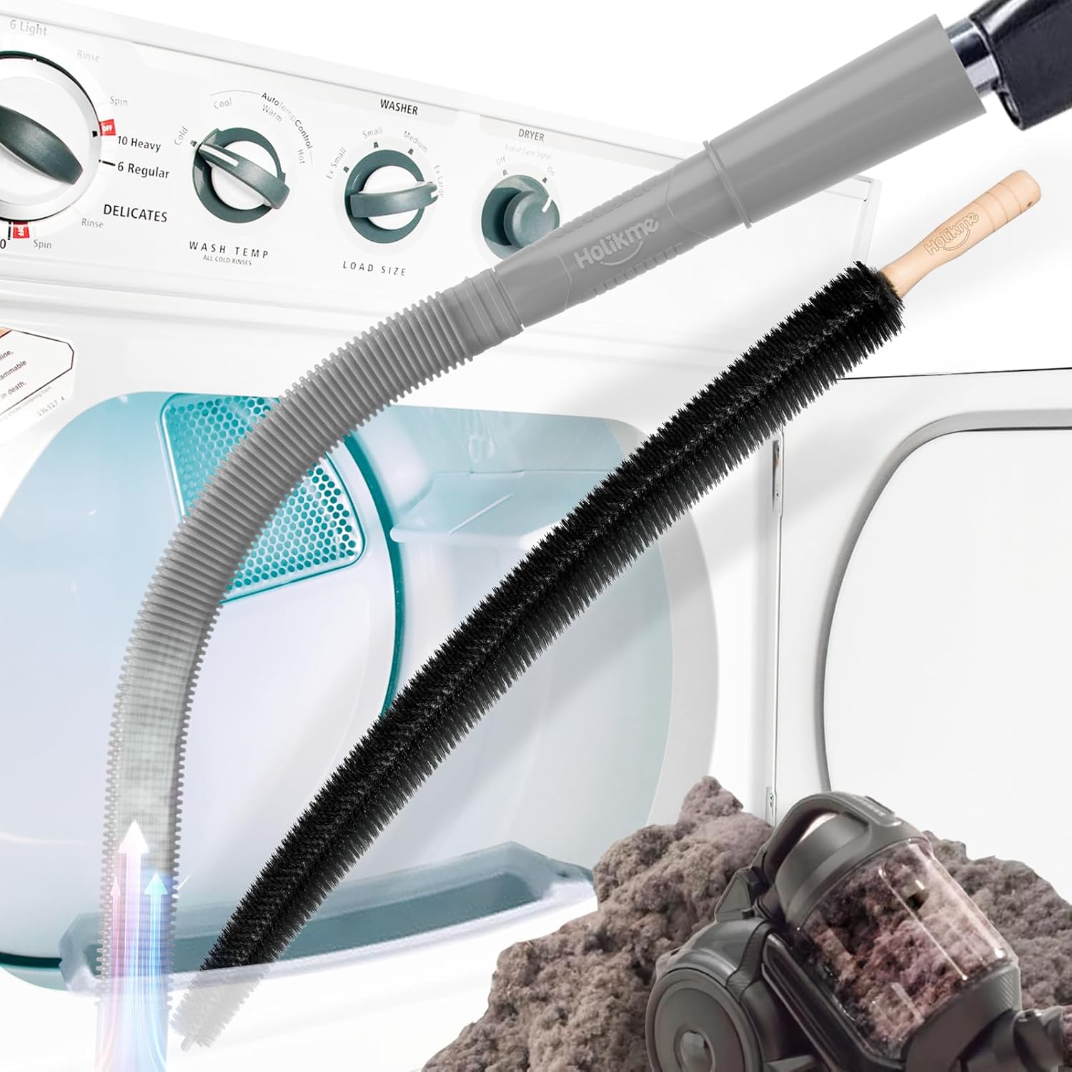 Holikme 2 Pieces Dryer Vent Cleaner Kit, Dryer Lint Vacuum Attachment and Flexible Dryer Lint Brush