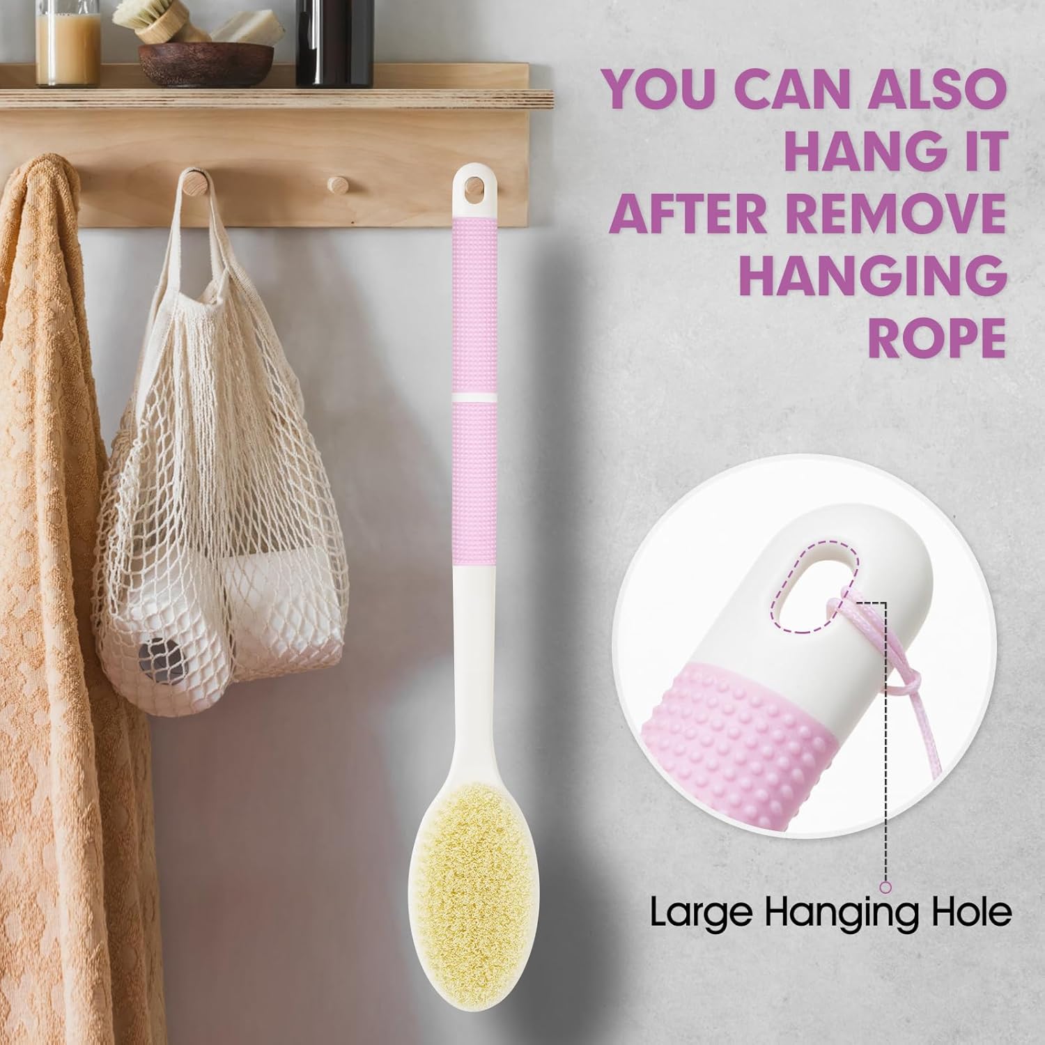 Back Scrubber Anti Slip for Shower,Shower Brush Long Handle with Stiff and Soft Bristles,