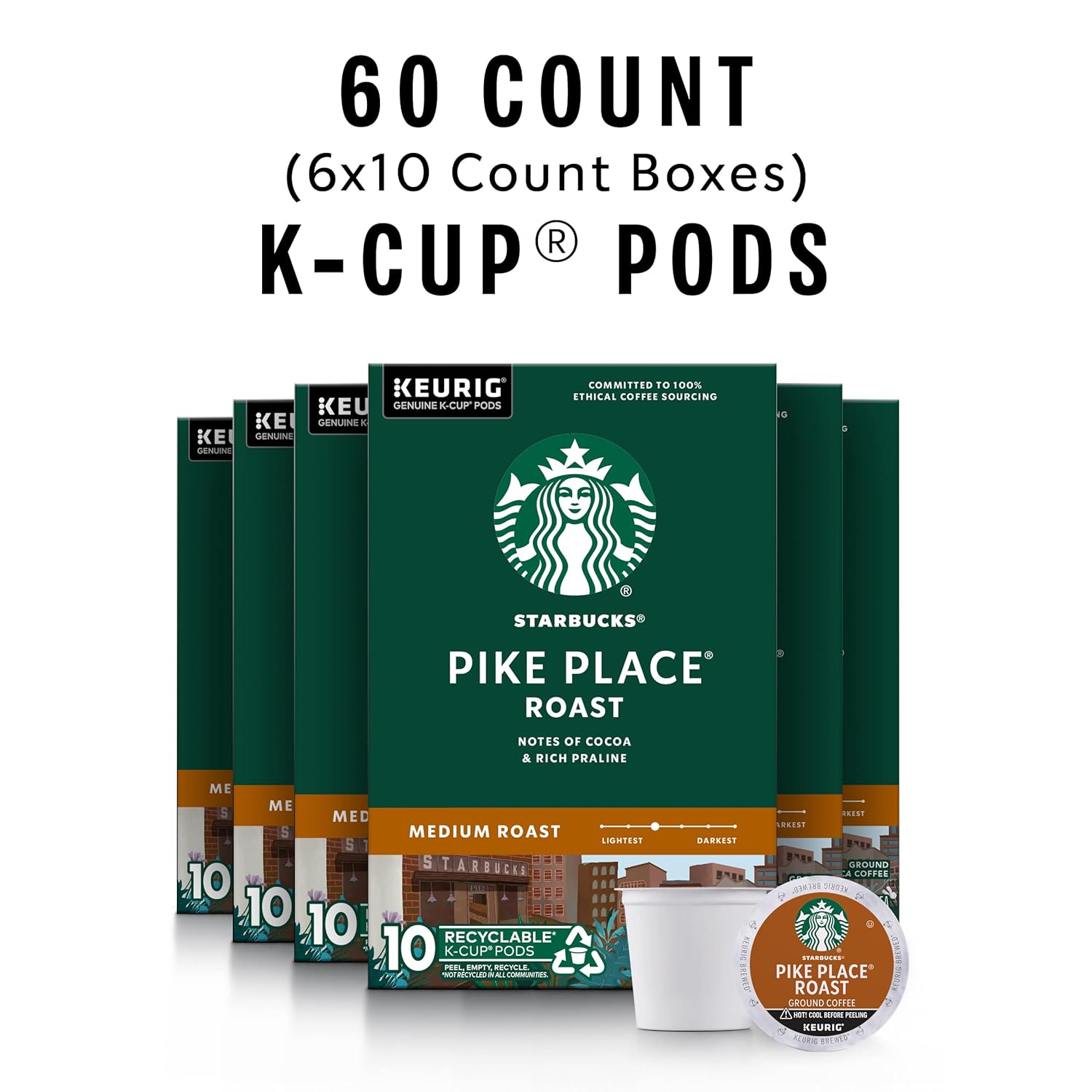 Starbucks K-Cup Coffee Pods, Medium Roast Coffee, Pike Place Roast for Keurig Brewers,