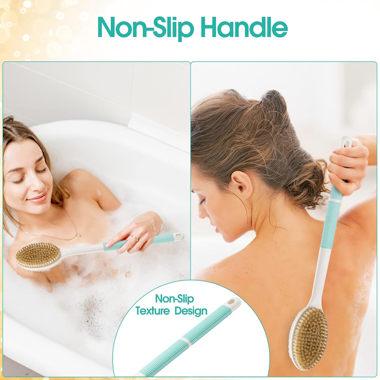 Back Scrubber Anti Slip for Shower,Shower Brush Long Handle with Stiff and Soft Bristles,