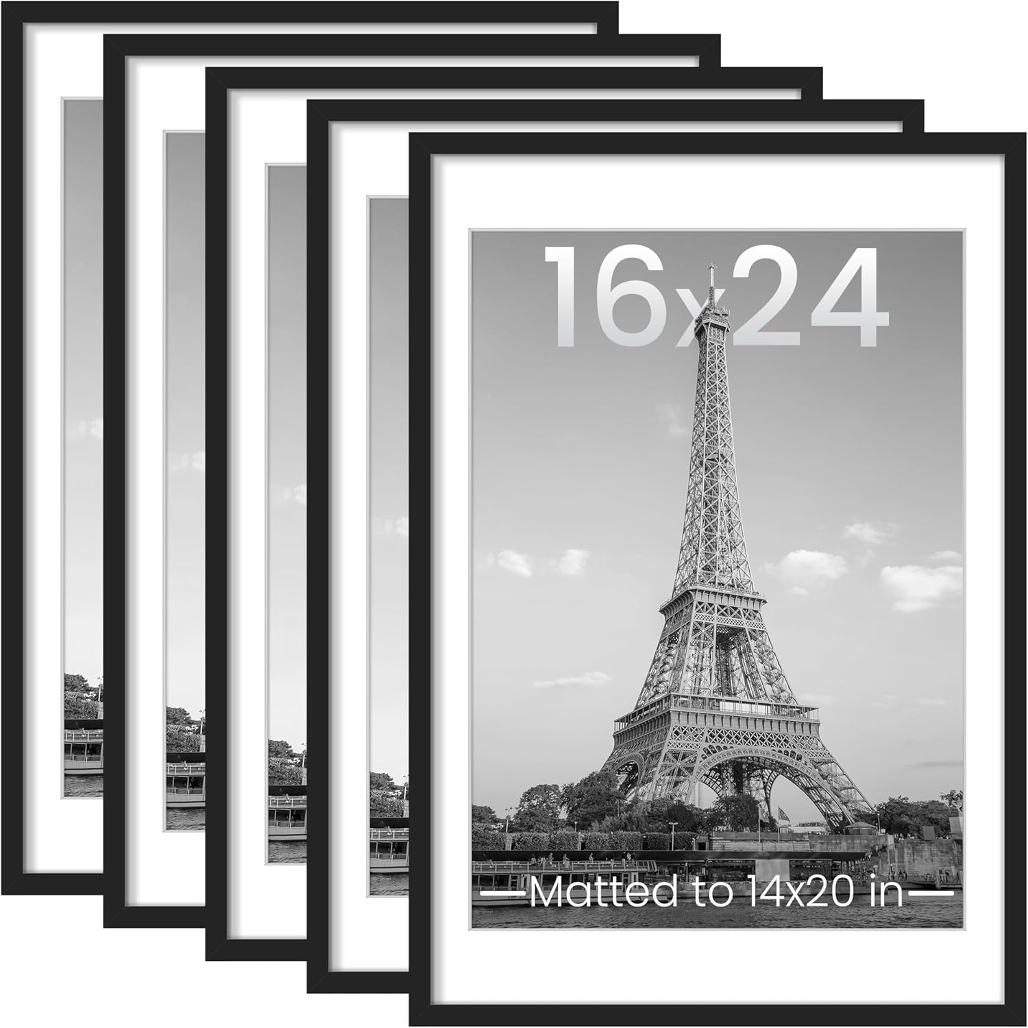 upsimples 8x10 Picture Frame Set of 5, Display Pictures 5x7 with Mat or 8 x 10 Without, Wall Gallery Photo Frames, Black
