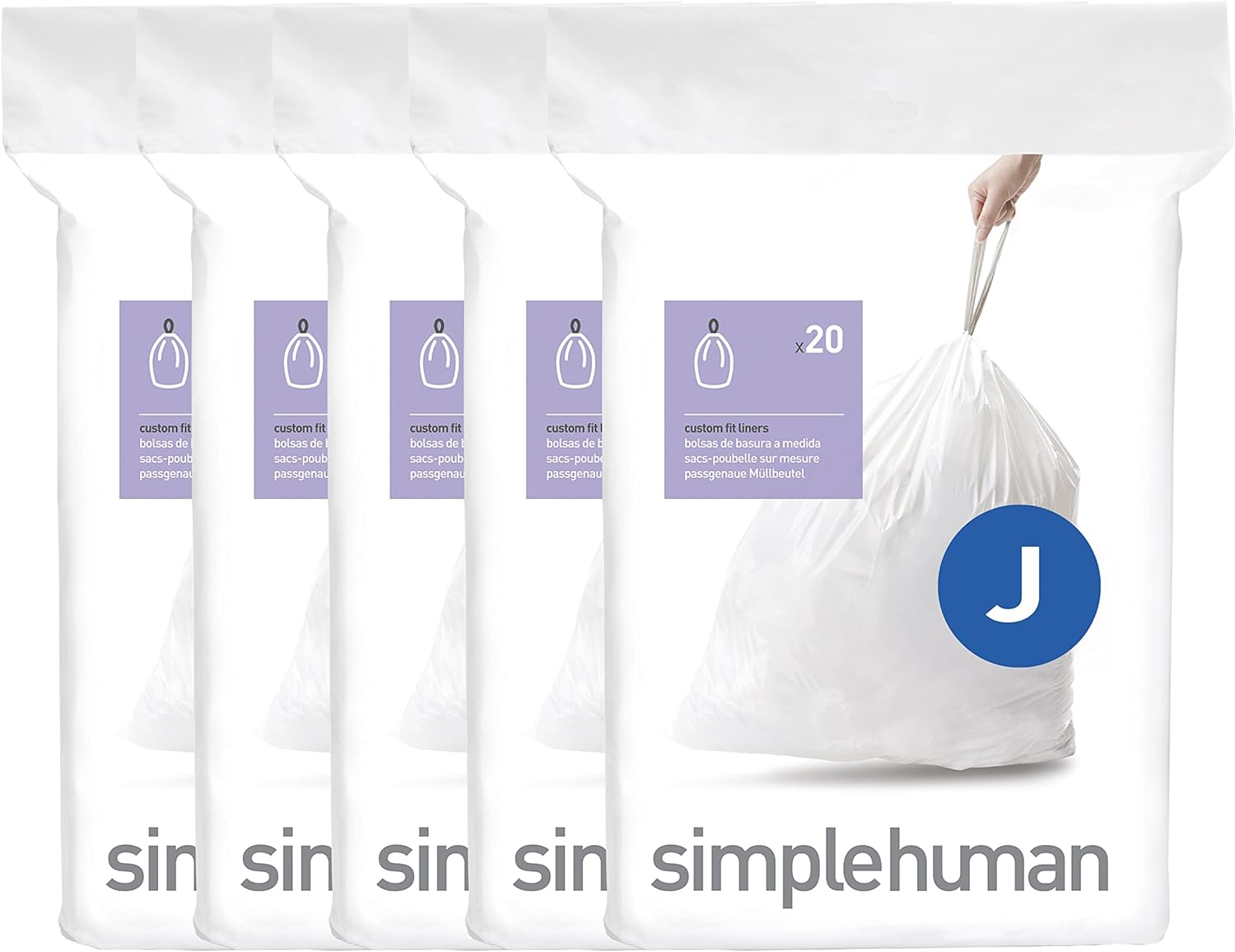 simplehuman Code H 100 Count, Dispenser Pack Custom Fit Liners