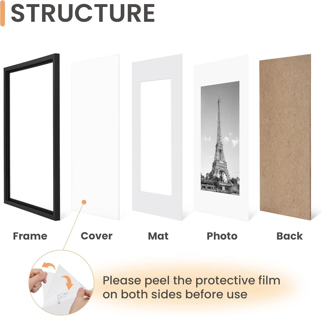 upsimples 8x10 Picture Frame Set of 5, Display Pictures 5x7 with Mat or 8 x 10 Without, Wall Gallery Photo Frames, Black