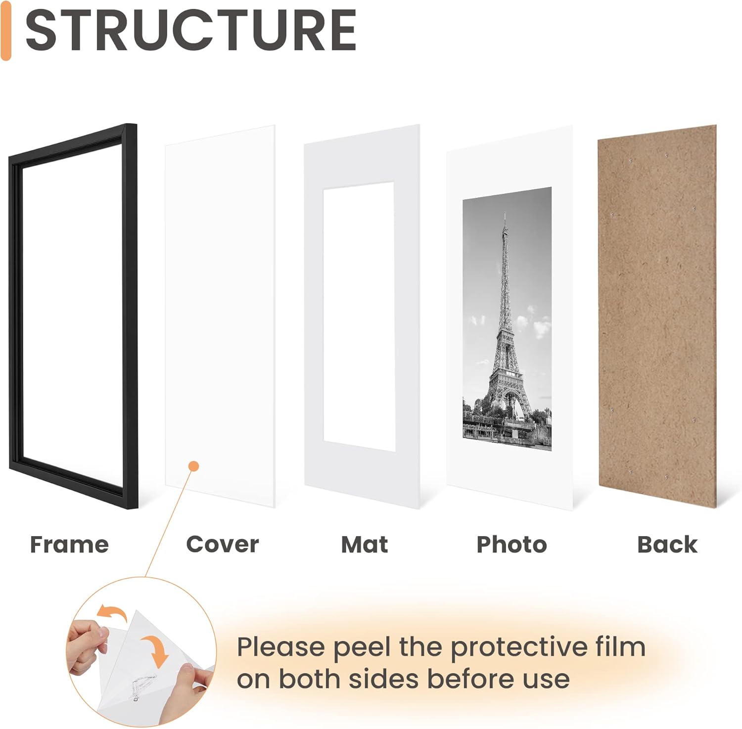 upsimples 8x10 Picture Frame Set of 5, Display Pictures 5x7 with Mat or 8 x 10 Without, Wall Gallery Photo Frames, Black