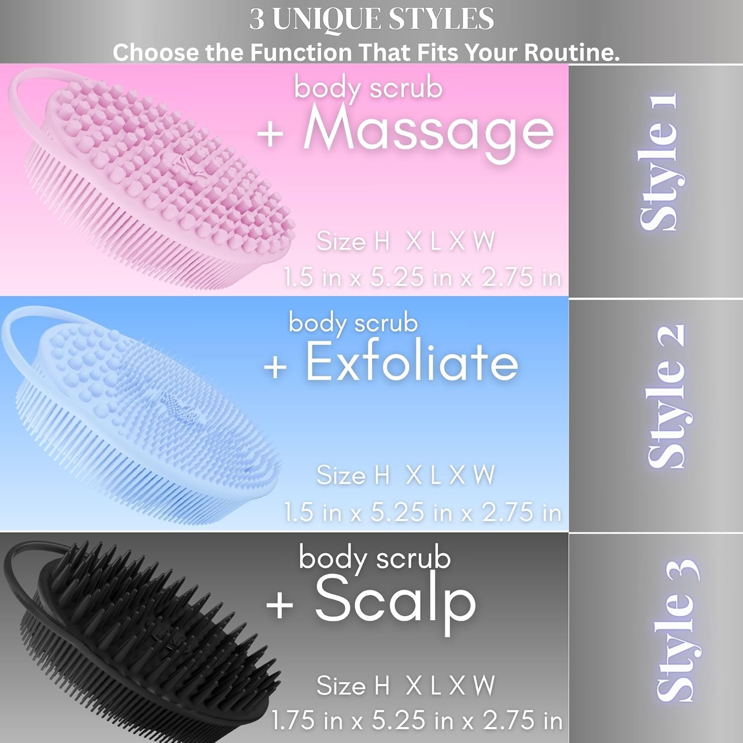 Avilana Silicone Body Scrubber – Gentle Shower Brush & Loofah Alternative – Silver-Infused Options – Fast-Drying, Hygienic