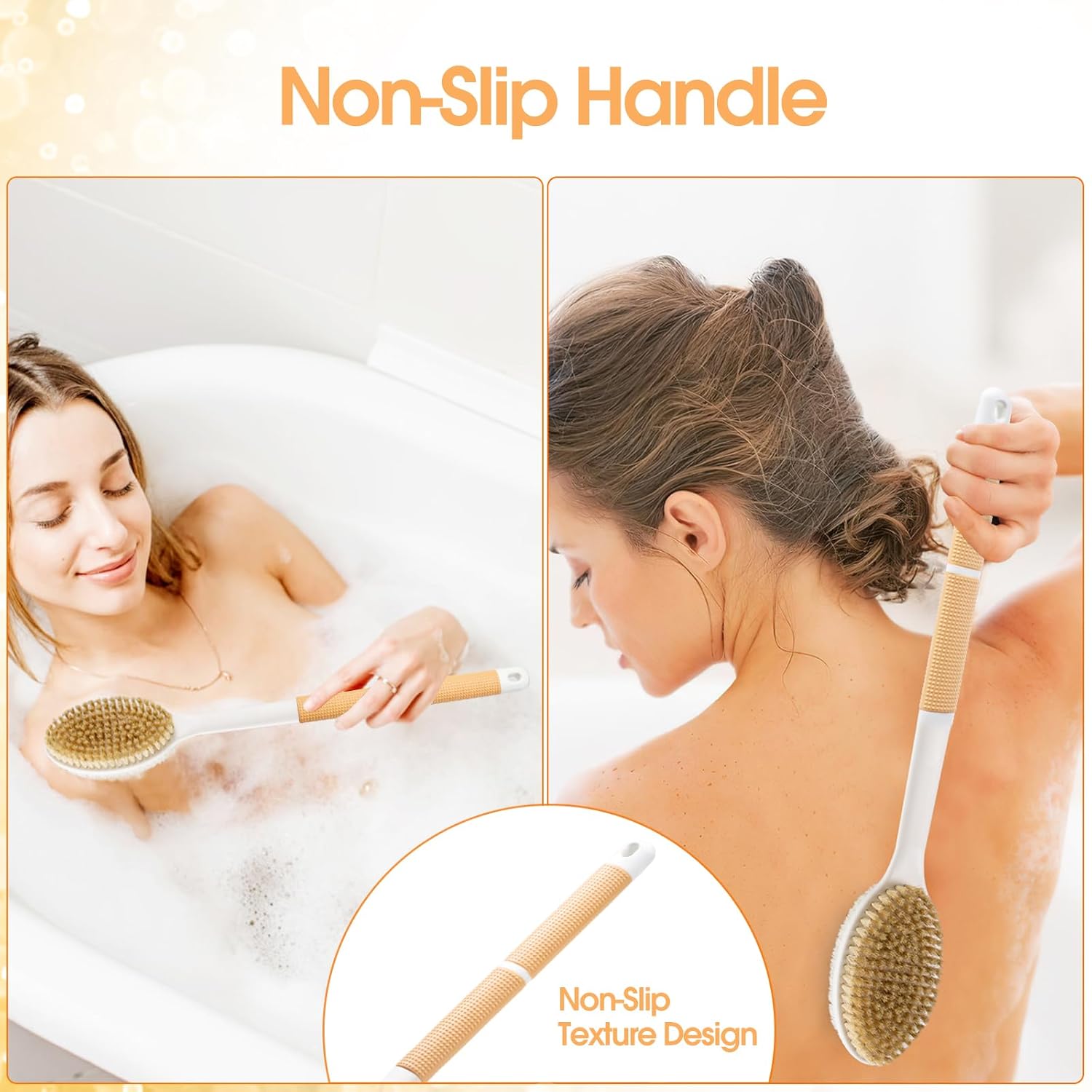 Back Scrubber Anti Slip for Shower,Shower Brush Long Handle with Stiff and Soft Bristles,