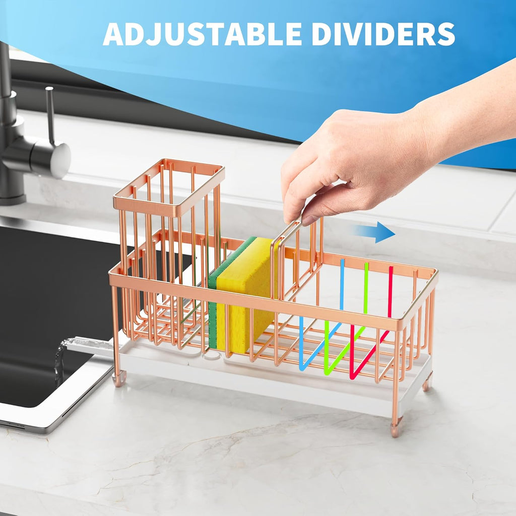 Cisily Black Sponge Holder for Kitchen Sink, Sink Caddy Organizer with High Brush Holder,