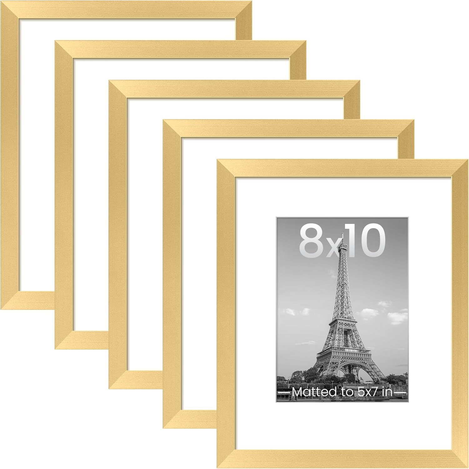 upsimples 8x10 Picture Frame Set of 5, Display Pictures 5x7 with Mat or 8 x 10 Without, Wall Gallery Photo Frames, Black