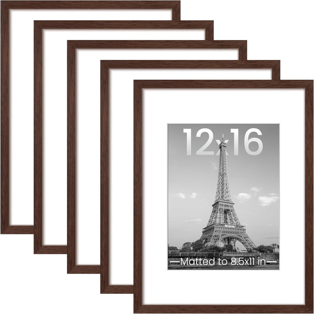 upsimples 8x10 Picture Frame Set of 5, Display Pictures 5x7 with Mat or 8 x 10 Without, Wall Gallery Photo Frames, Black