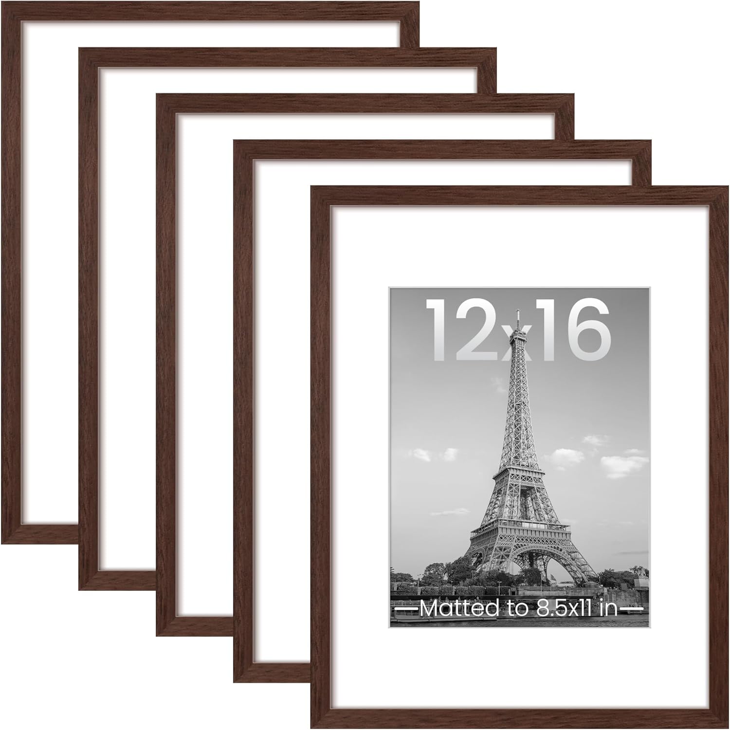 upsimples 8x10 Picture Frame Set of 5, Display Pictures 5x7 with Mat or 8 x 10 Without, Wall Gallery Photo Frames, Black