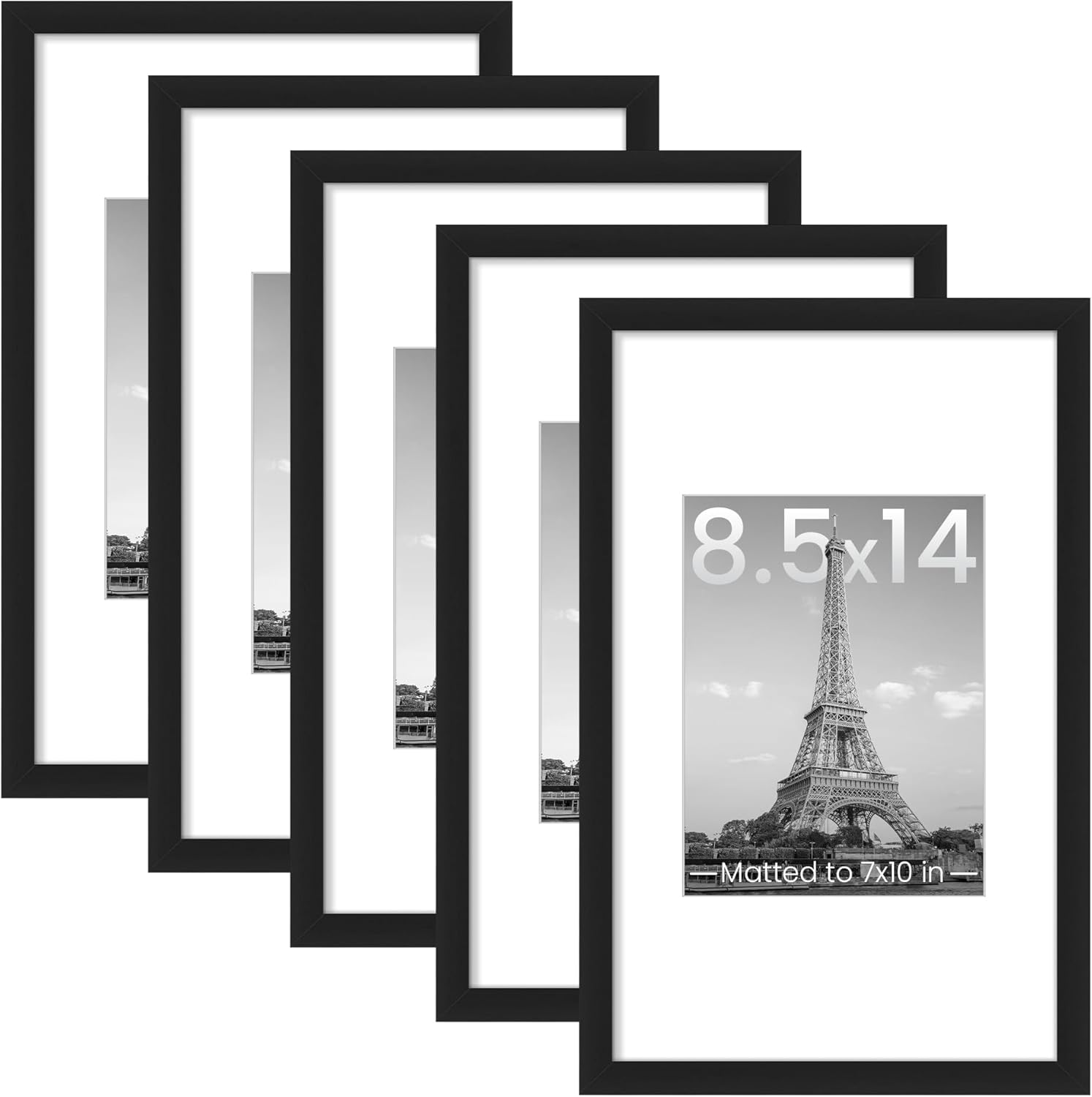 upsimples 8x10 Picture Frame Set of 5, Display Pictures 5x7 with Mat or 8 x 10 Without, Wall Gallery Photo Frames, Black