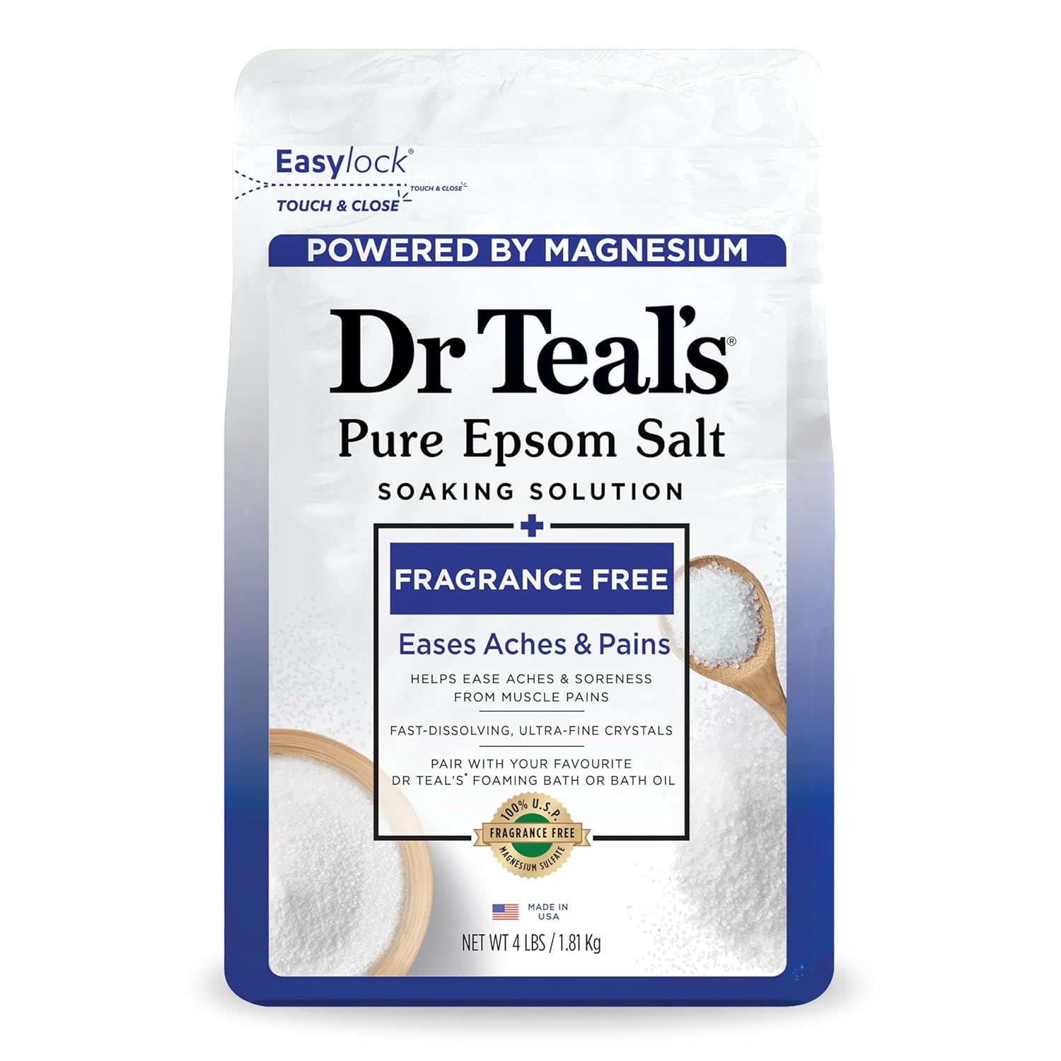 Dr Teal's Epsom Salt Magnesium Soak, Fragrance Free,
