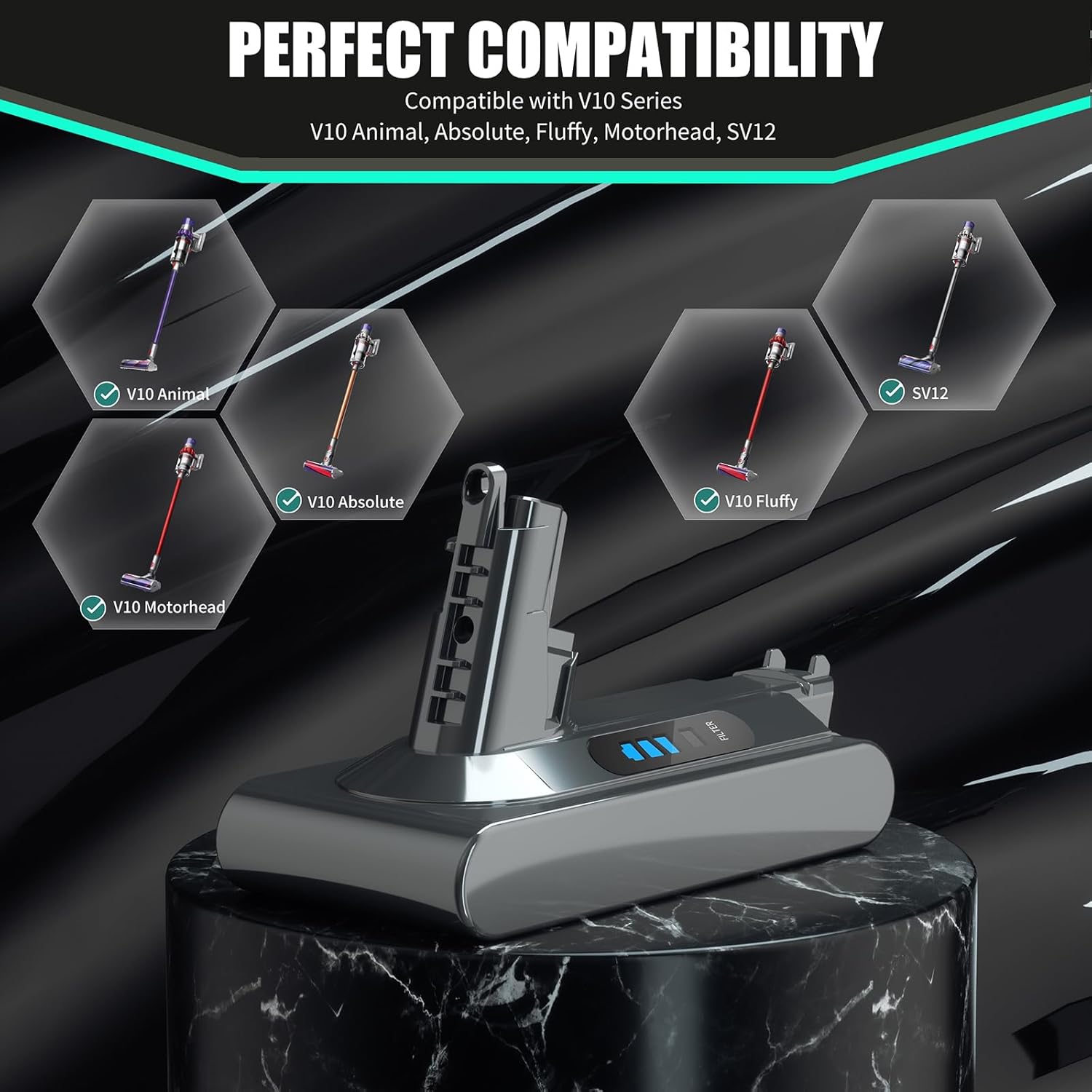 EGR Upgraded 7000mAh V8 Battery Replacement Compatible with Dyson V8 Animal Battery Replacement V8 Absolute V8 Motorhead V8 Fluffy SV10 Carbon Fiber Vacuum Cleaner 2 Filters and 3 Screws Included