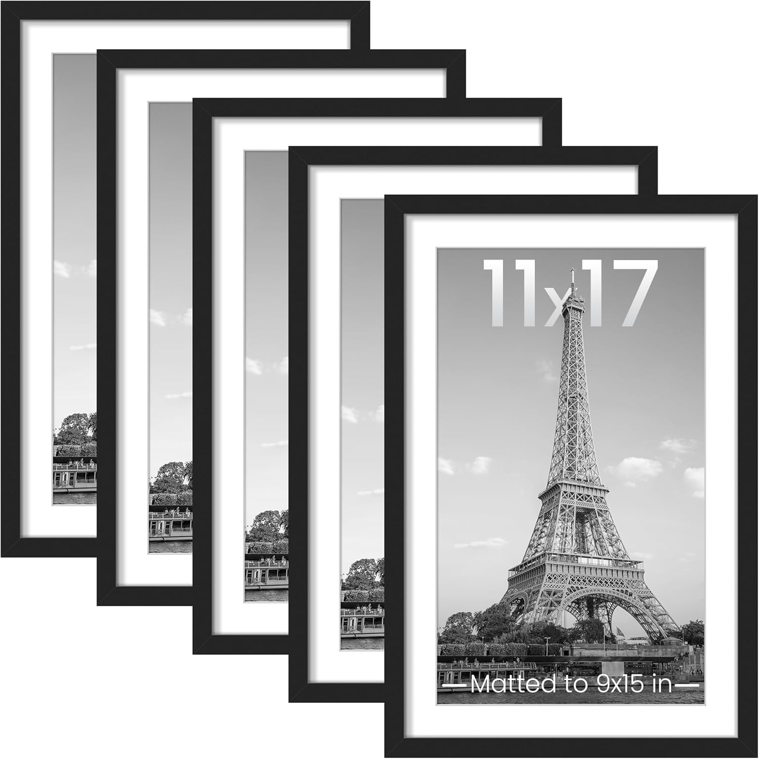 upsimples 8x10 Picture Frame Set of 5, Display Pictures 5x7 with Mat or 8 x 10 Without, Wall Gallery Photo Frames, Black
