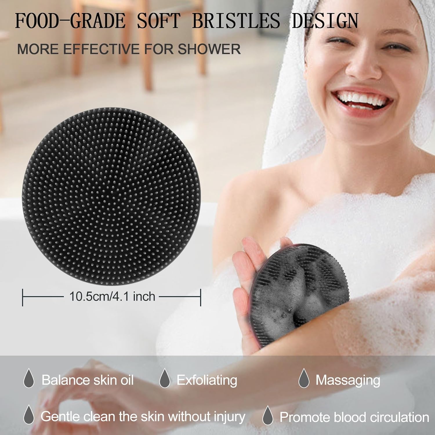 INNERNEED Food-Grade Soft Silicone Body Scrubber Shower Brush Handheld Cleansing Skin Brush,