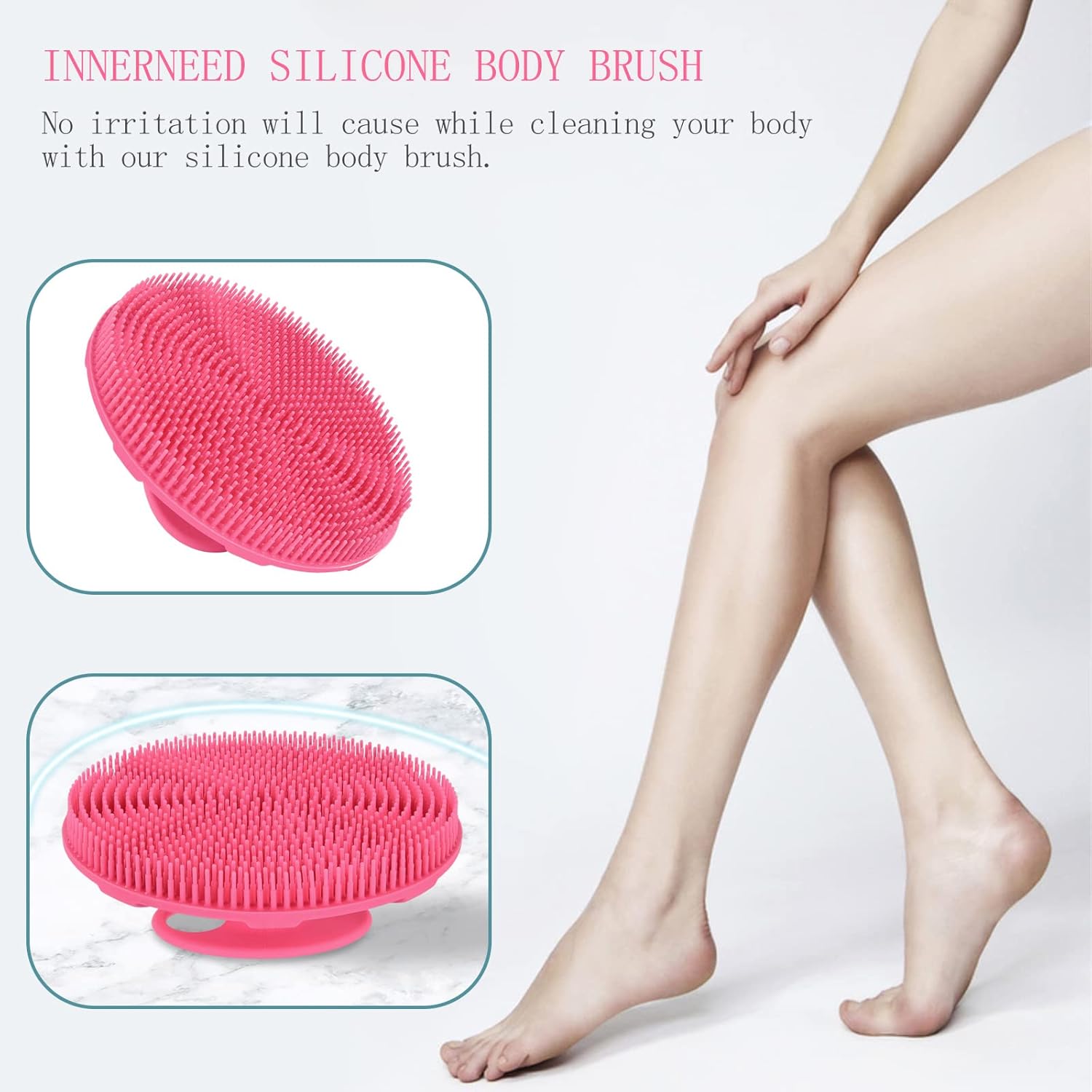 INNERNEED Food-Grade Soft Silicone Body Scrubber Shower Brush Handheld Cleansing Skin Brush,