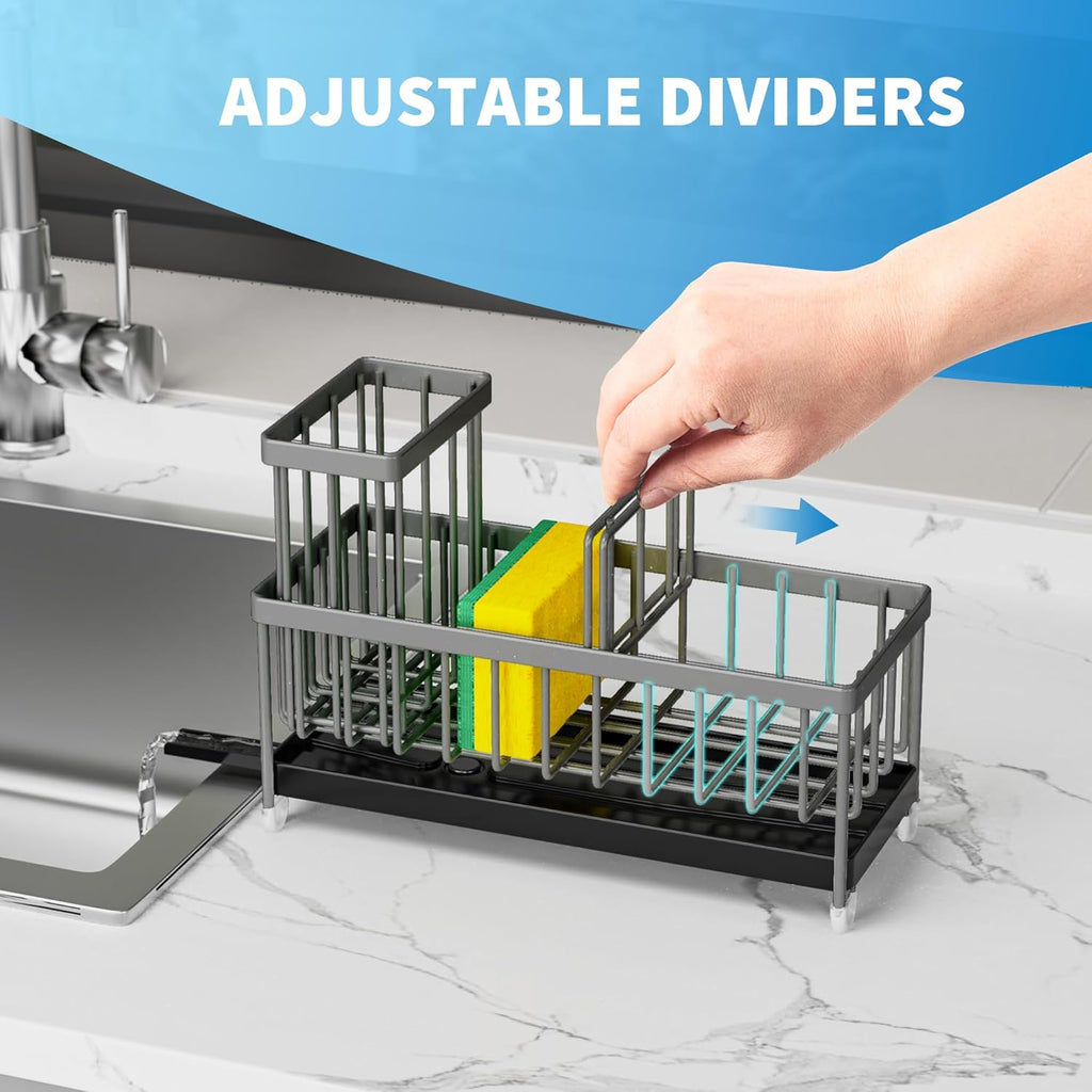 Cisily Black Sponge Holder for Kitchen Sink, Sink Caddy Organizer with High Brush Holder,