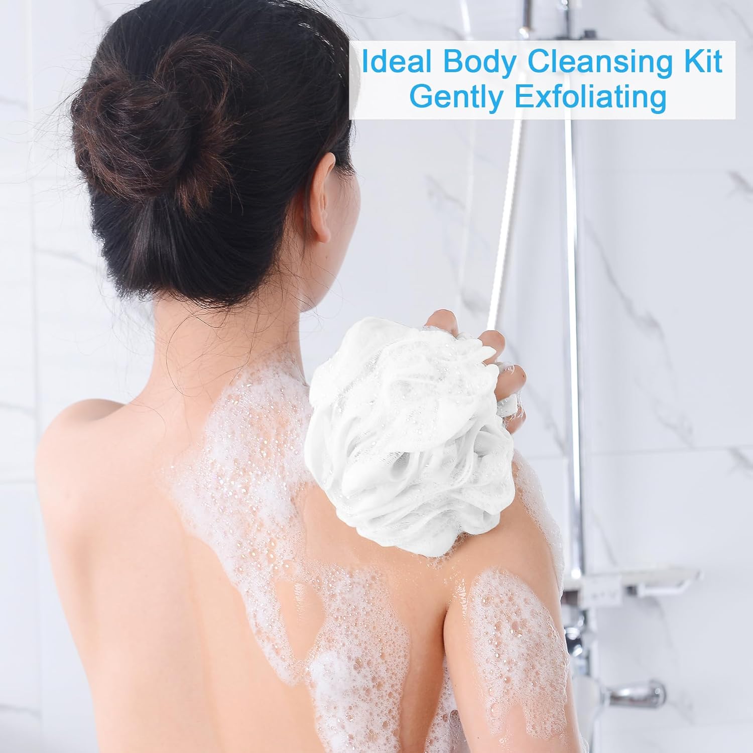 AmazerBath Loofah Sponge 75g/Piece, Exfoliating Bath Sponge Body Scrubber - Loofa Set of 4 Flower Color