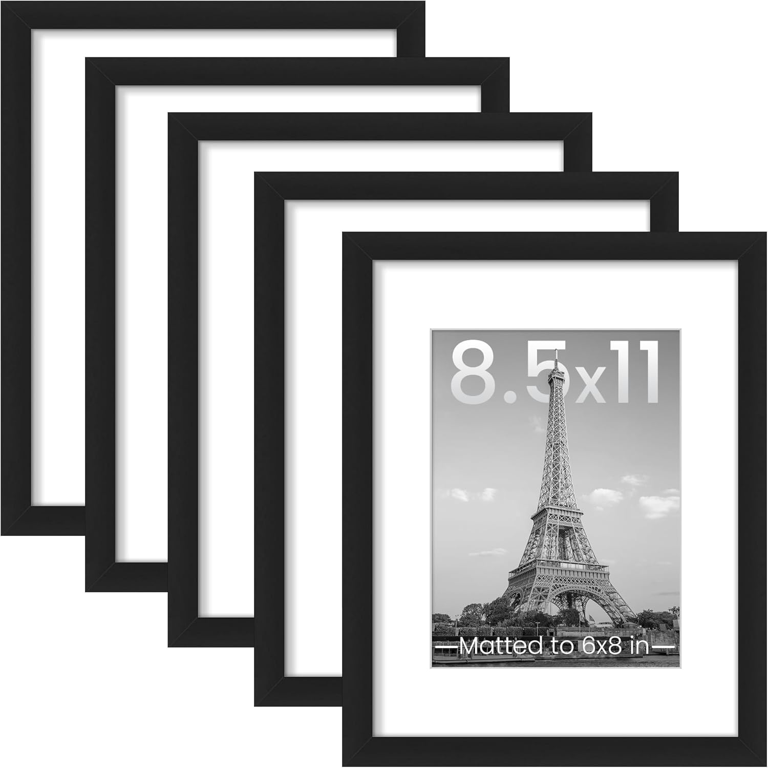 upsimples 8x10 Picture Frame Set of 5, Display Pictures 5x7 with Mat or 8 x 10 Without, Wall Gallery Photo Frames, Black
