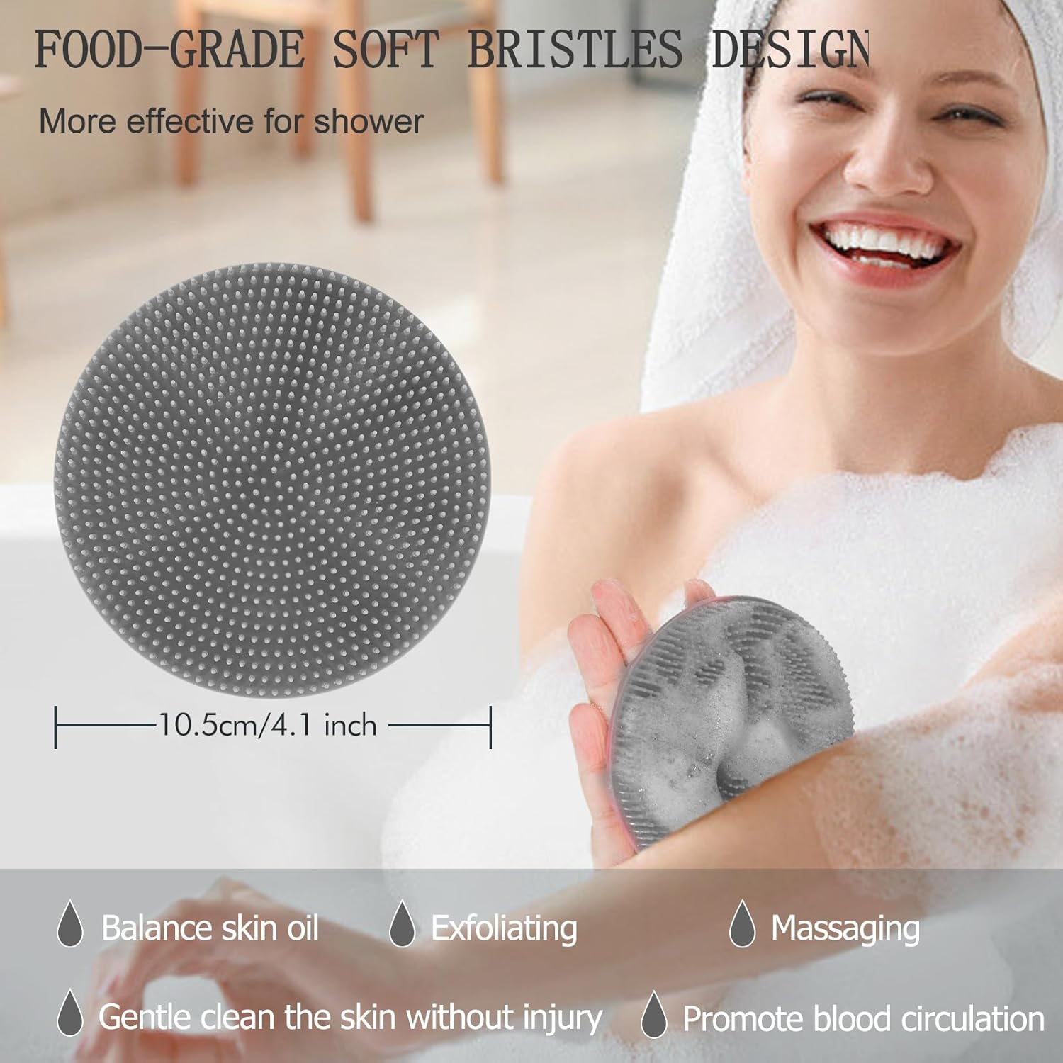 INNERNEED Food-Grade Soft Silicone Body Scrubber Shower Brush Handheld Cleansing Skin Brush,