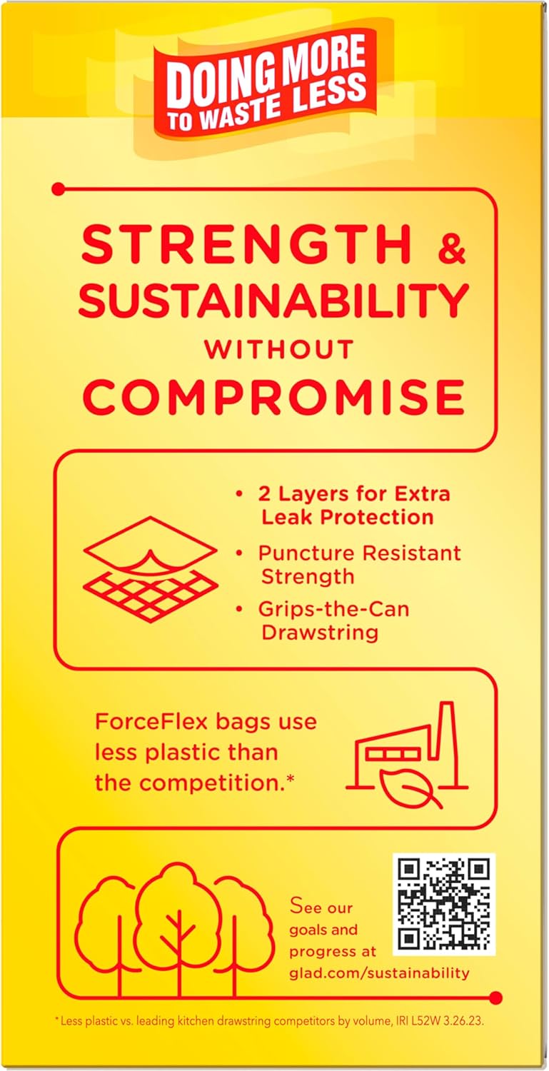 Glad Tall Kitchen Drawstring Trash Bags - Odorshield 13 Gallon White Trash Bag,