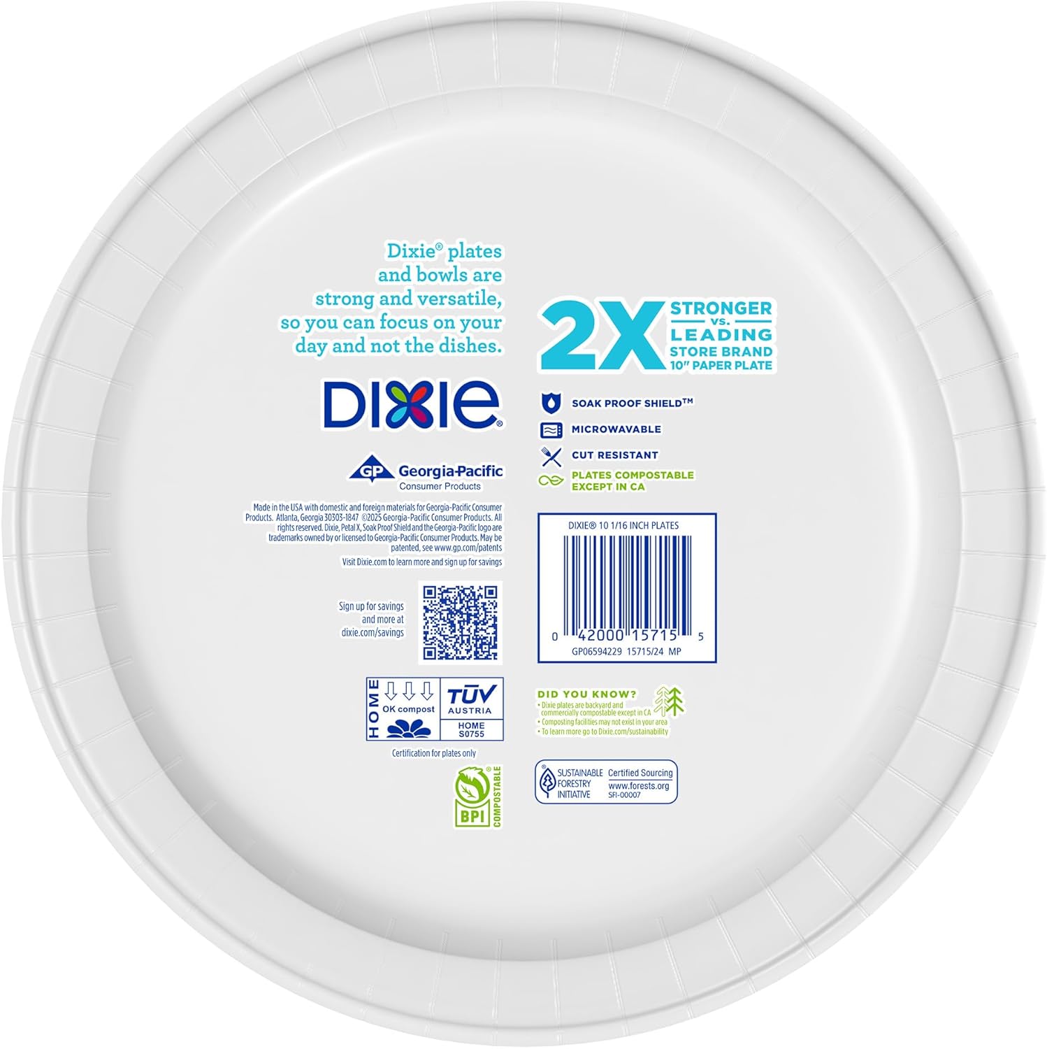 Dixie Large Paper Plates, 10 Inch, 204 Count, 2X Stronger*