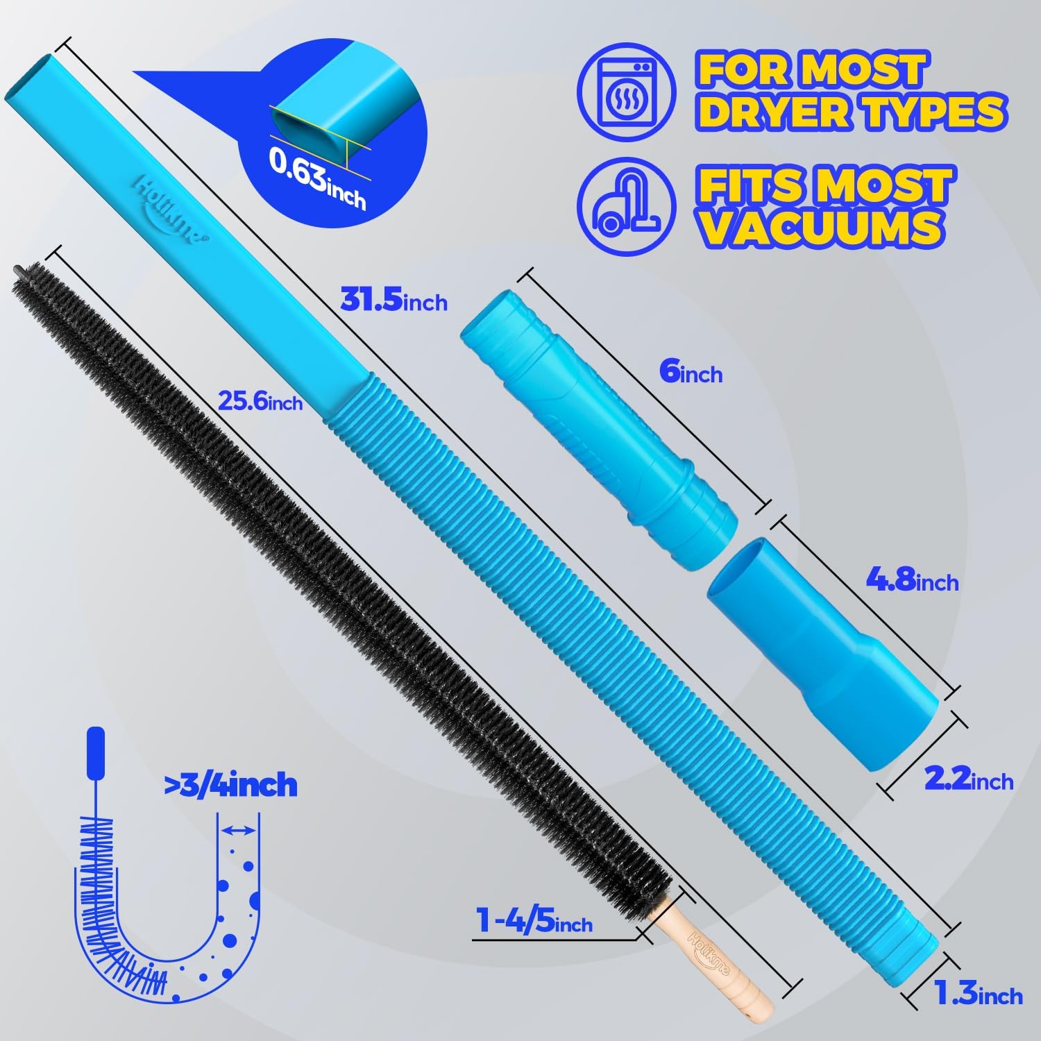 Holikme 2 Pieces Dryer Vent Cleaner Kit, Dryer Lint Vacuum Attachment and Flexible Dryer Lint Brush