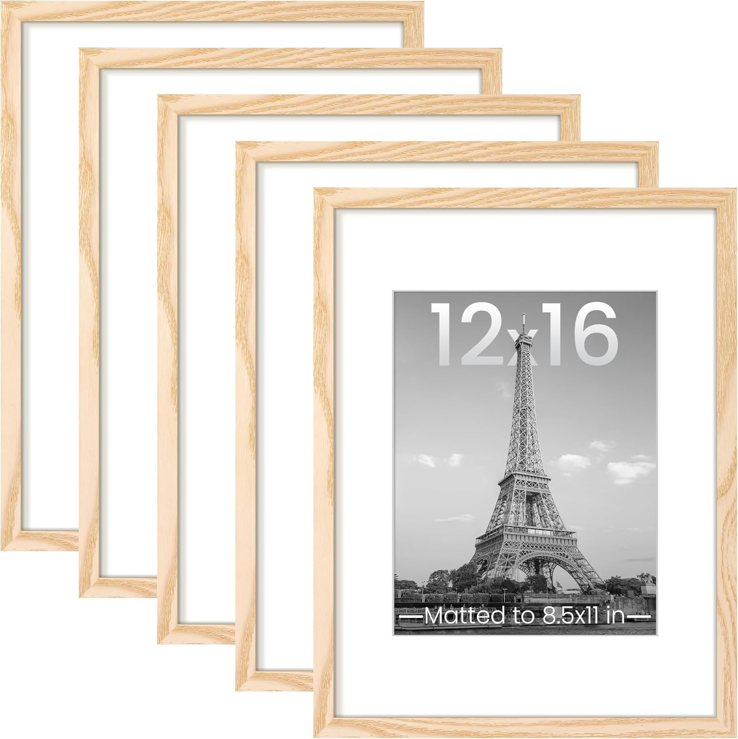 upsimples 8x10 Picture Frame Set of 5, Display Pictures 5x7 with Mat or 8 x 10 Without, Wall Gallery Photo Frames, Black