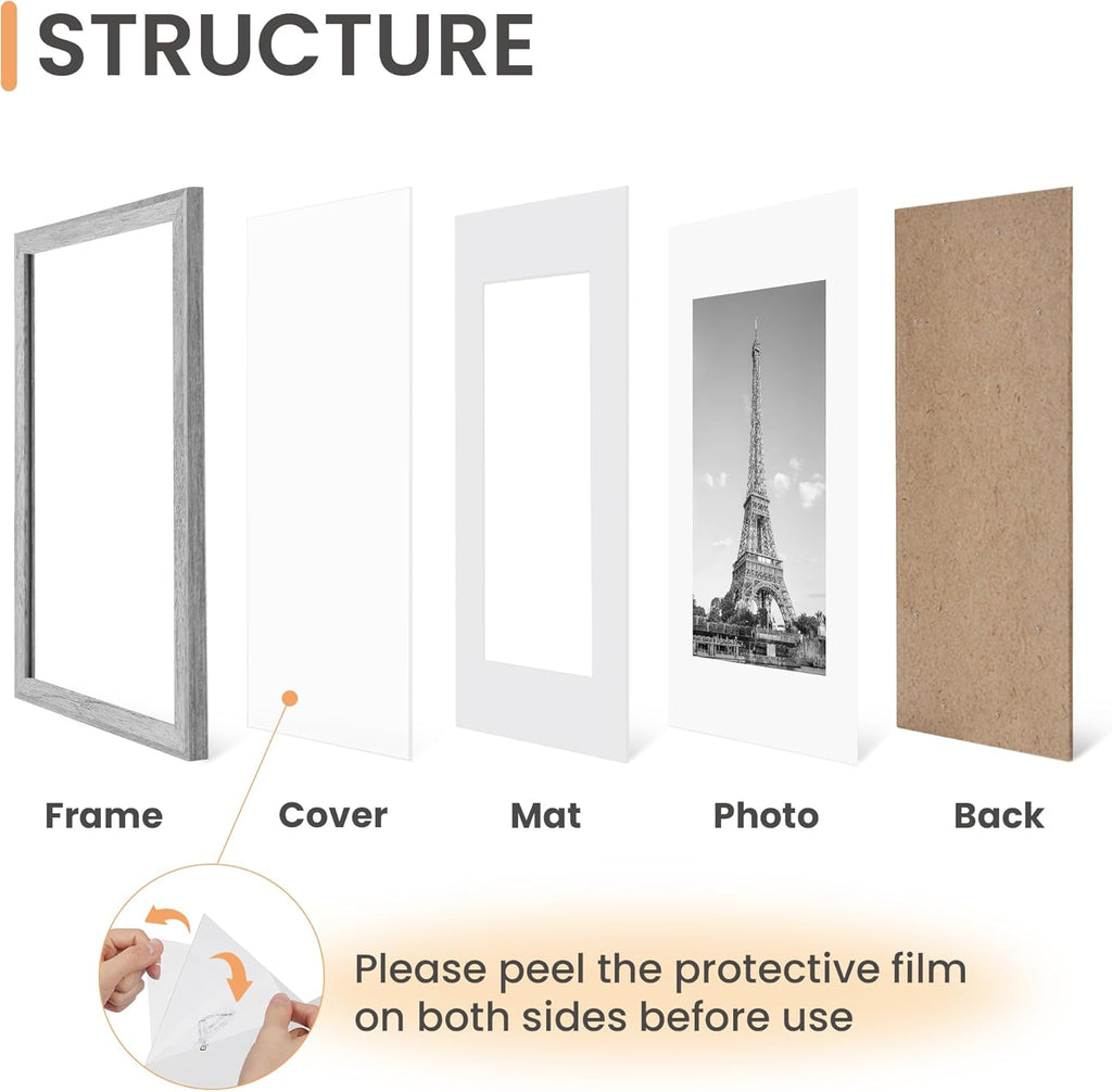 upsimples 8x10 Picture Frame Set of 5, Display Pictures 5x7 with Mat or 8 x 10 Without, Wall Gallery Photo Frames, Black