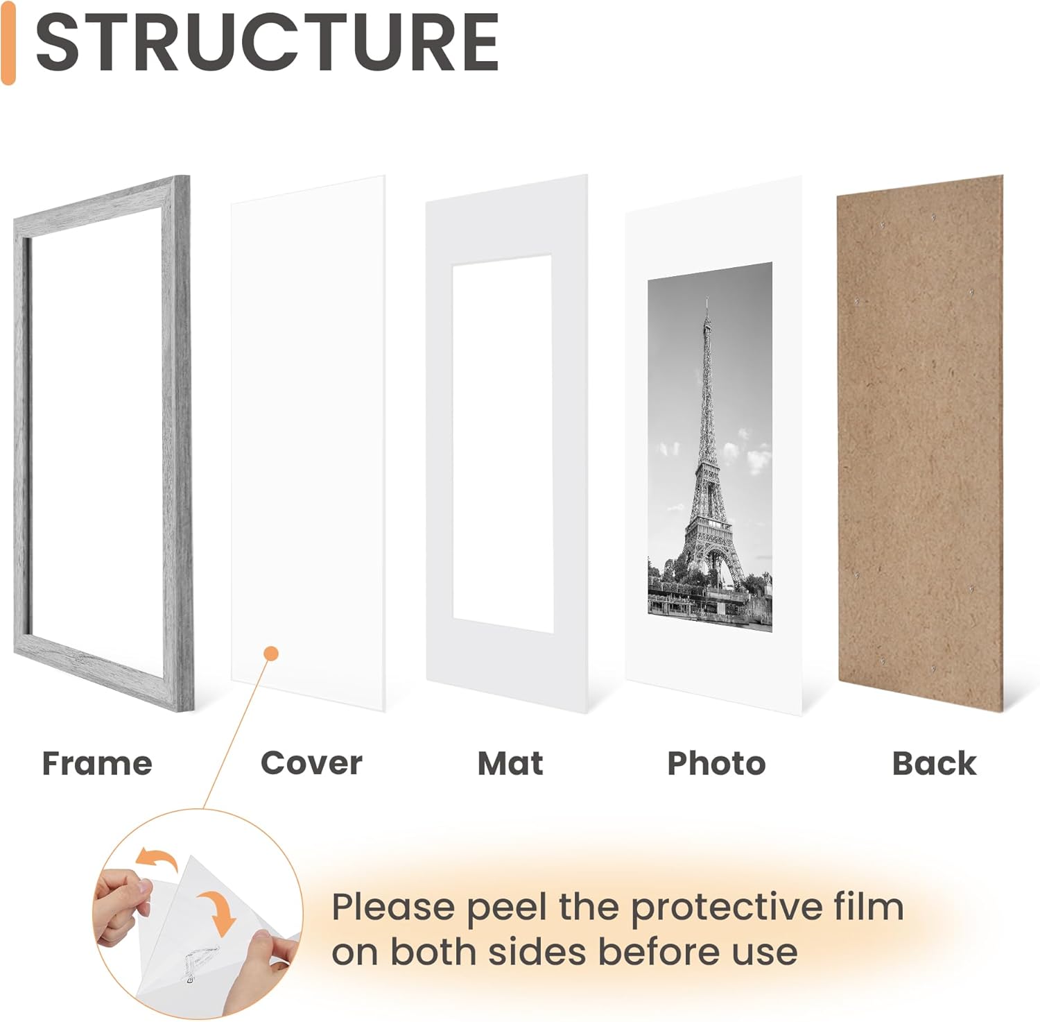 upsimples 8x10 Picture Frame Set of 5, Display Pictures 5x7 with Mat or 8 x 10 Without, Wall Gallery Photo Frames, Black