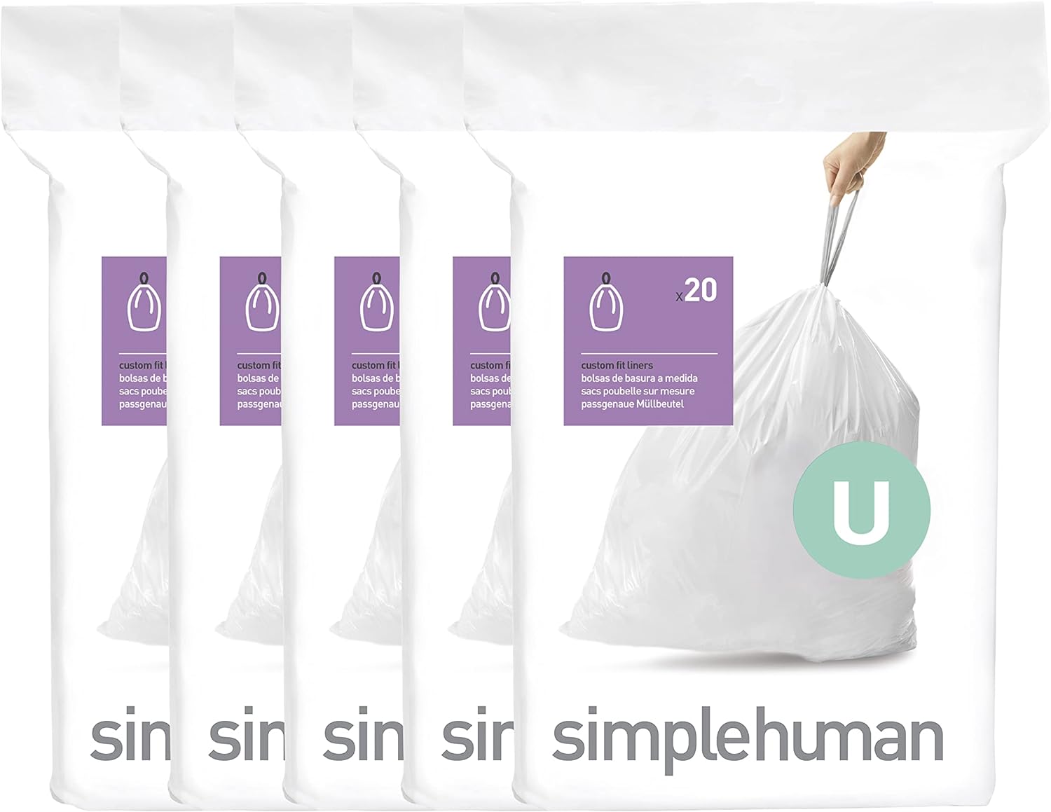 simplehuman Code H 100 Count, Dispenser Pack Custom Fit Liners