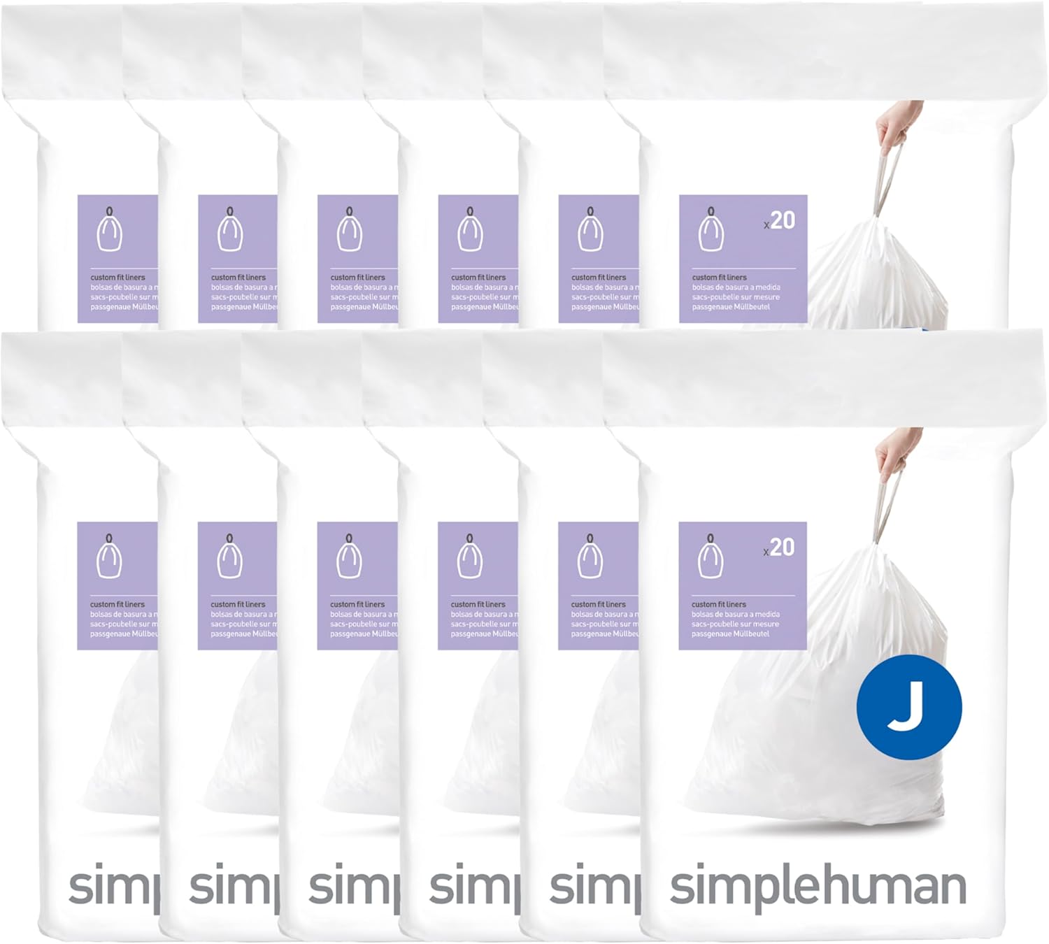 simplehuman Code H 100 Count, Dispenser Pack Custom Fit Liners
