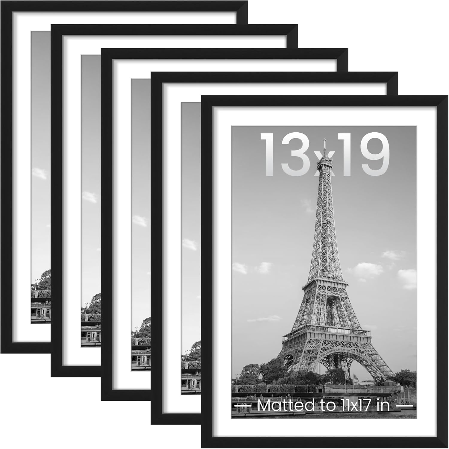 upsimples 8x10 Picture Frame Set of 5, Display Pictures 5x7 with Mat or 8 x 10 Without, Wall Gallery Photo Frames, Black
