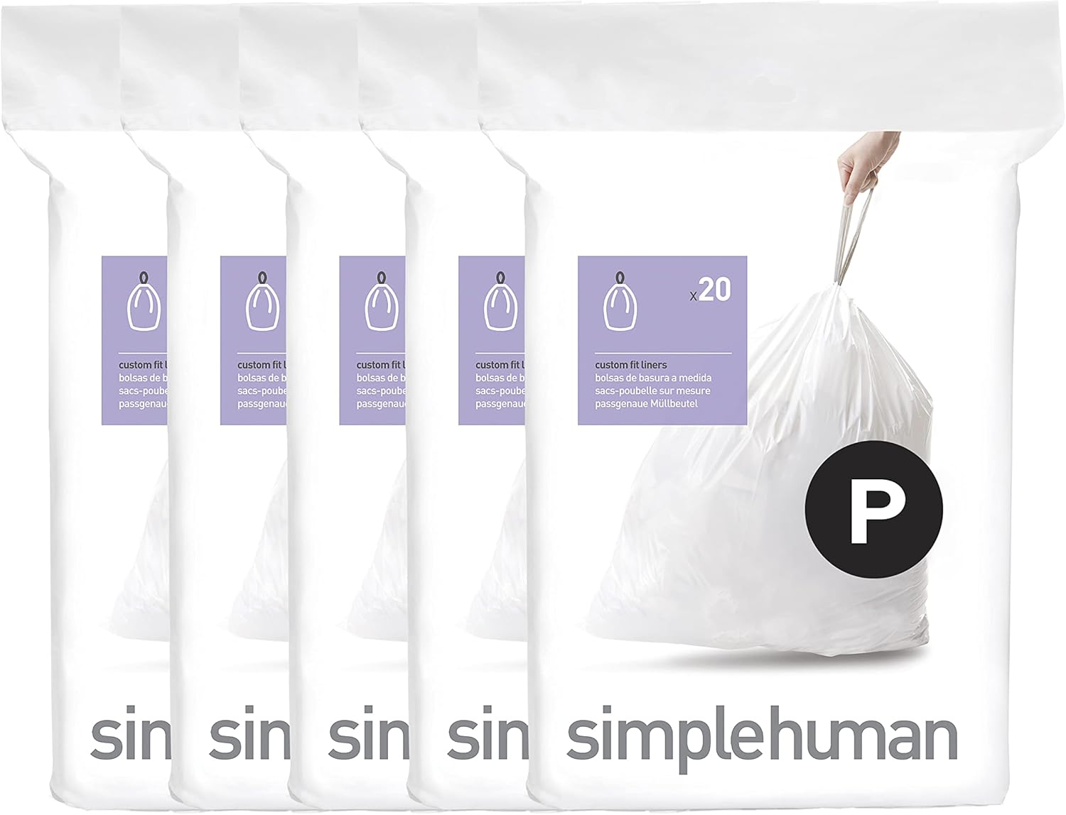 simplehuman Code H 100 Count, Dispenser Pack Custom Fit Liners