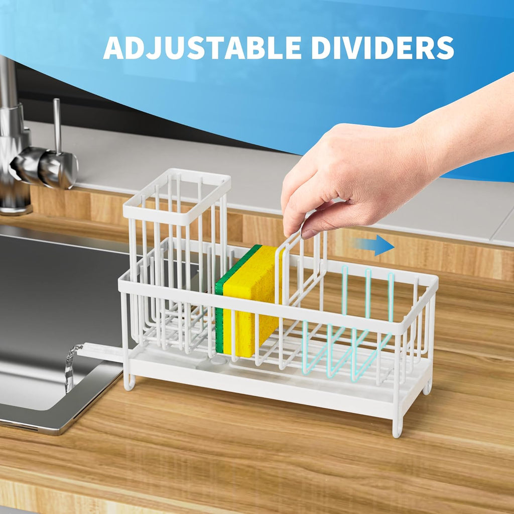 Cisily Black Sponge Holder for Kitchen Sink, Sink Caddy Organizer with High Brush Holder,