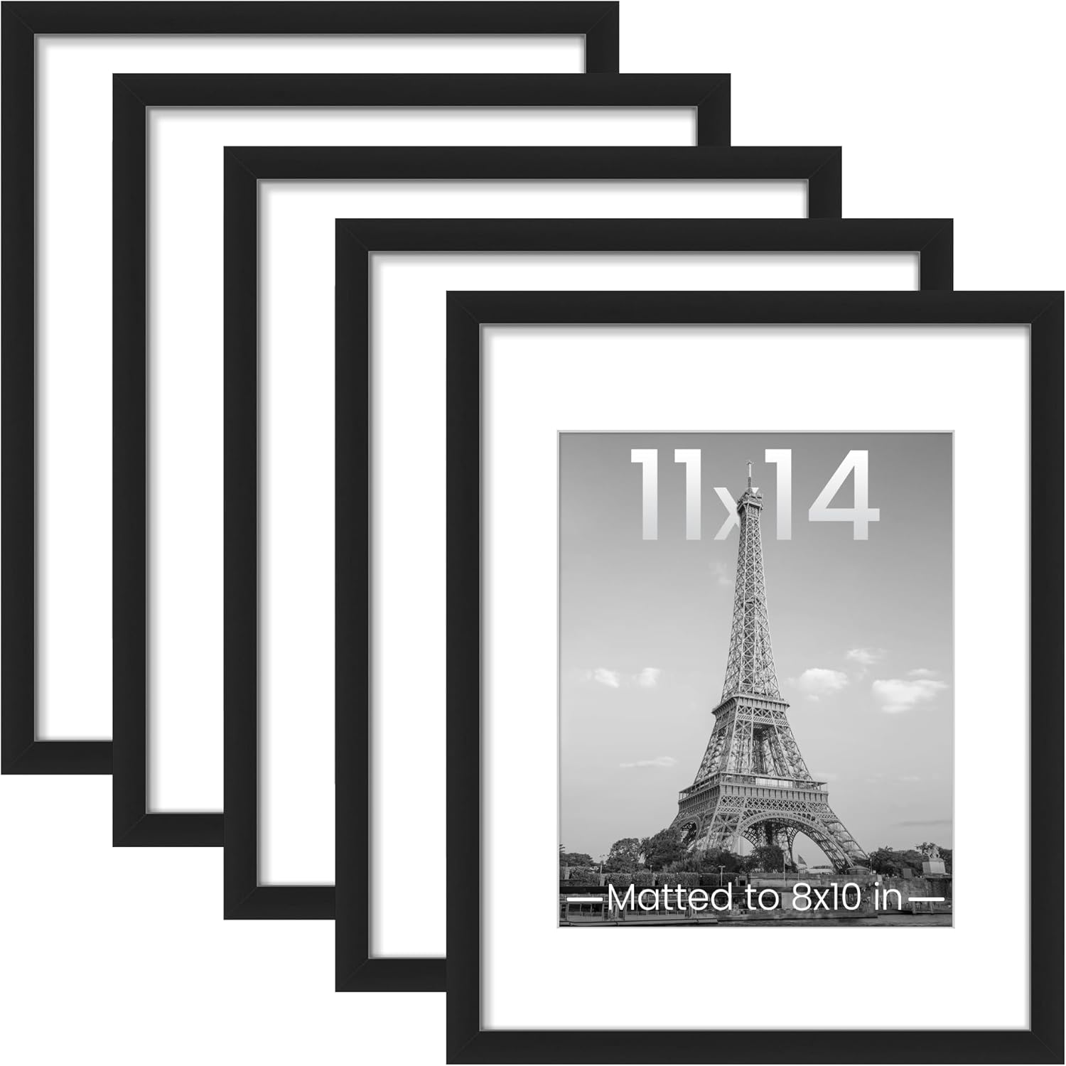 upsimples 8x10 Picture Frame Set of 5, Display Pictures 5x7 with Mat or 8 x 10 Without, Wall Gallery Photo Frames, Black