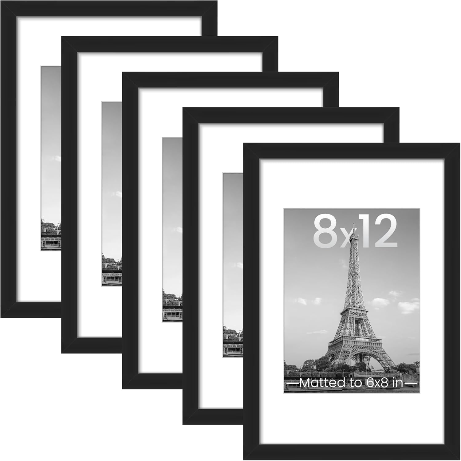 upsimples 8x10 Picture Frame Set of 5, Display Pictures 5x7 with Mat or 8 x 10 Without, Wall Gallery Photo Frames, Black