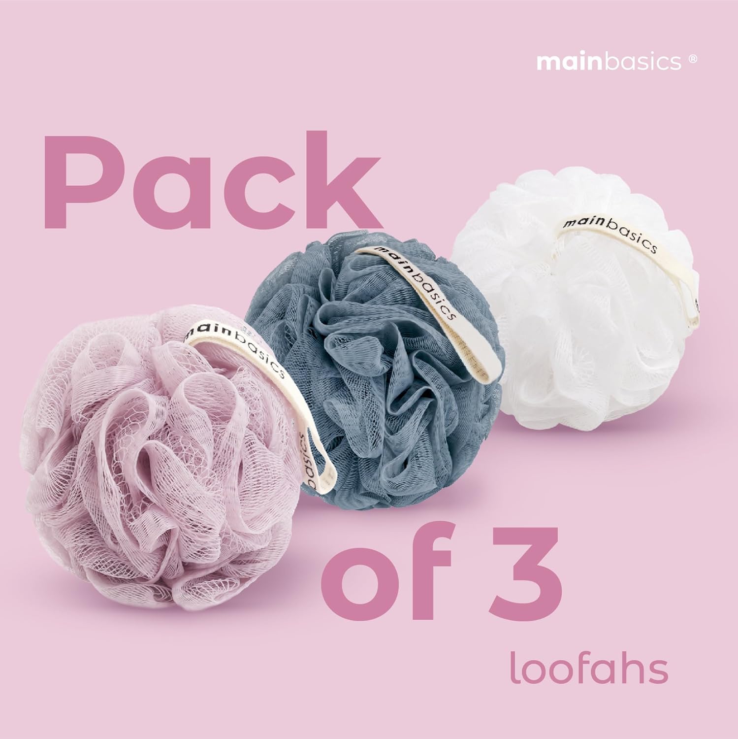 MainBasics Bath Shower Loofah Sponge Pouf Body Scrubber Exfoliator Body Wash Sponge