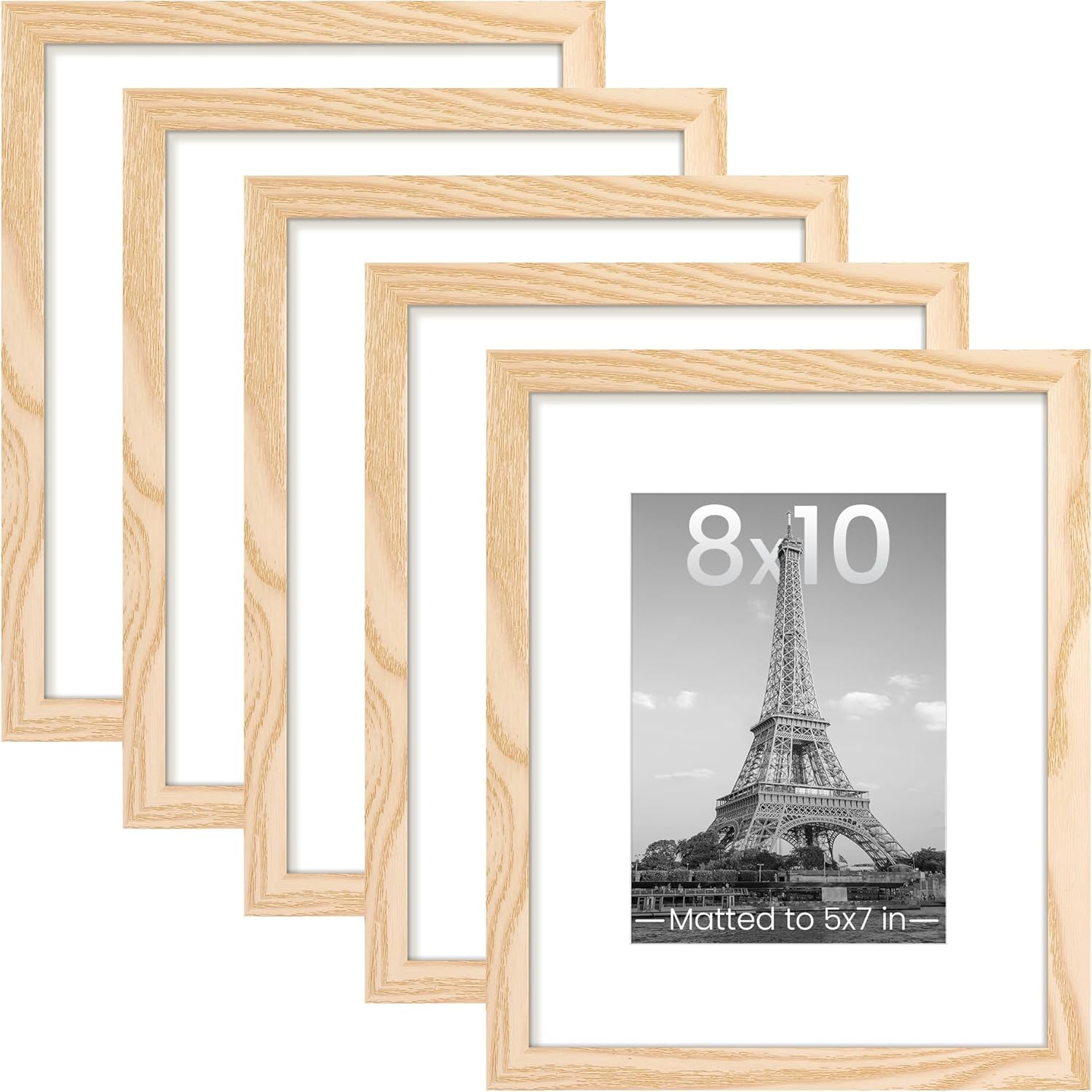 upsimples 8x10 Picture Frame Set of 5, Display Pictures 5x7 with Mat or 8 x 10 Without, Wall Gallery Photo Frames, Black