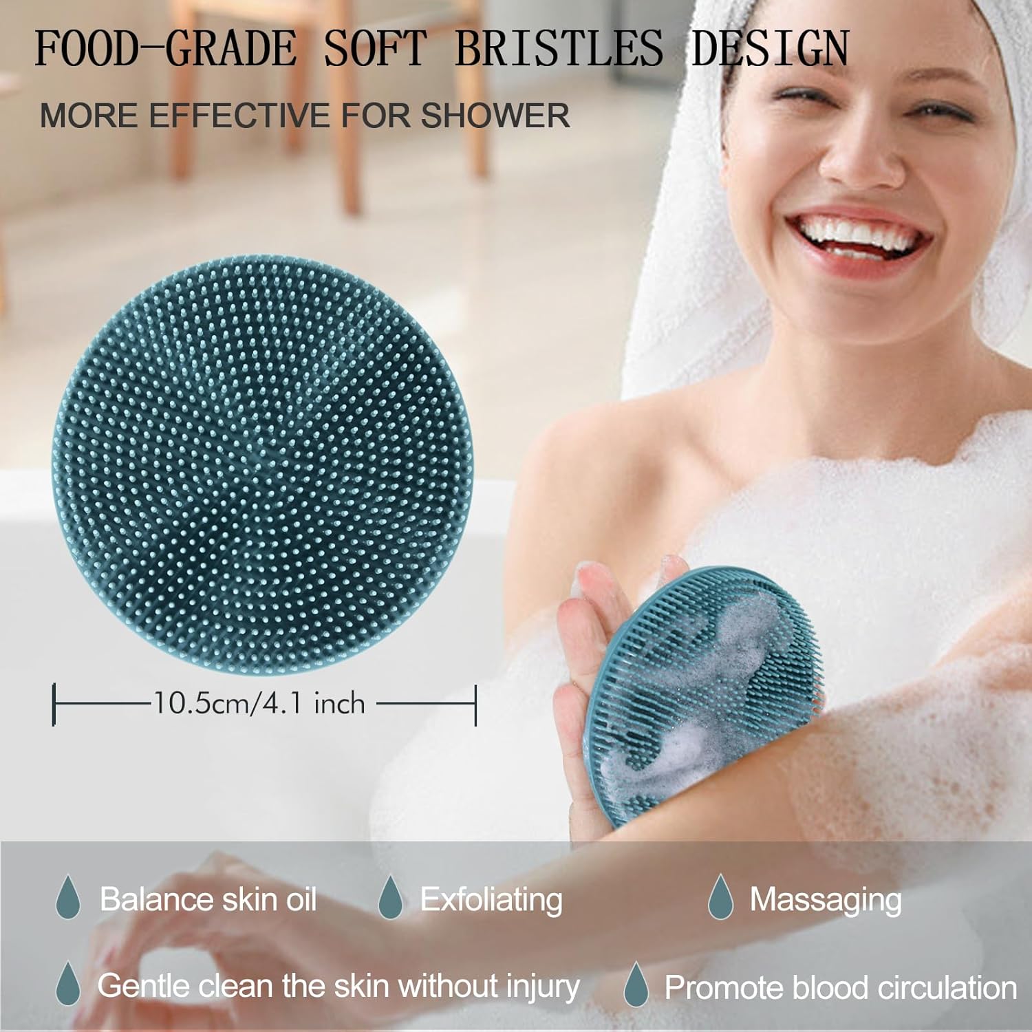 INNERNEED Food-Grade Soft Silicone Body Scrubber Shower Brush Handheld Cleansing Skin Brush,