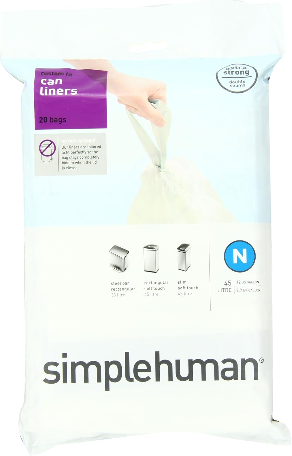 simplehuman Code H 100 Count, Dispenser Pack Custom Fit Liners