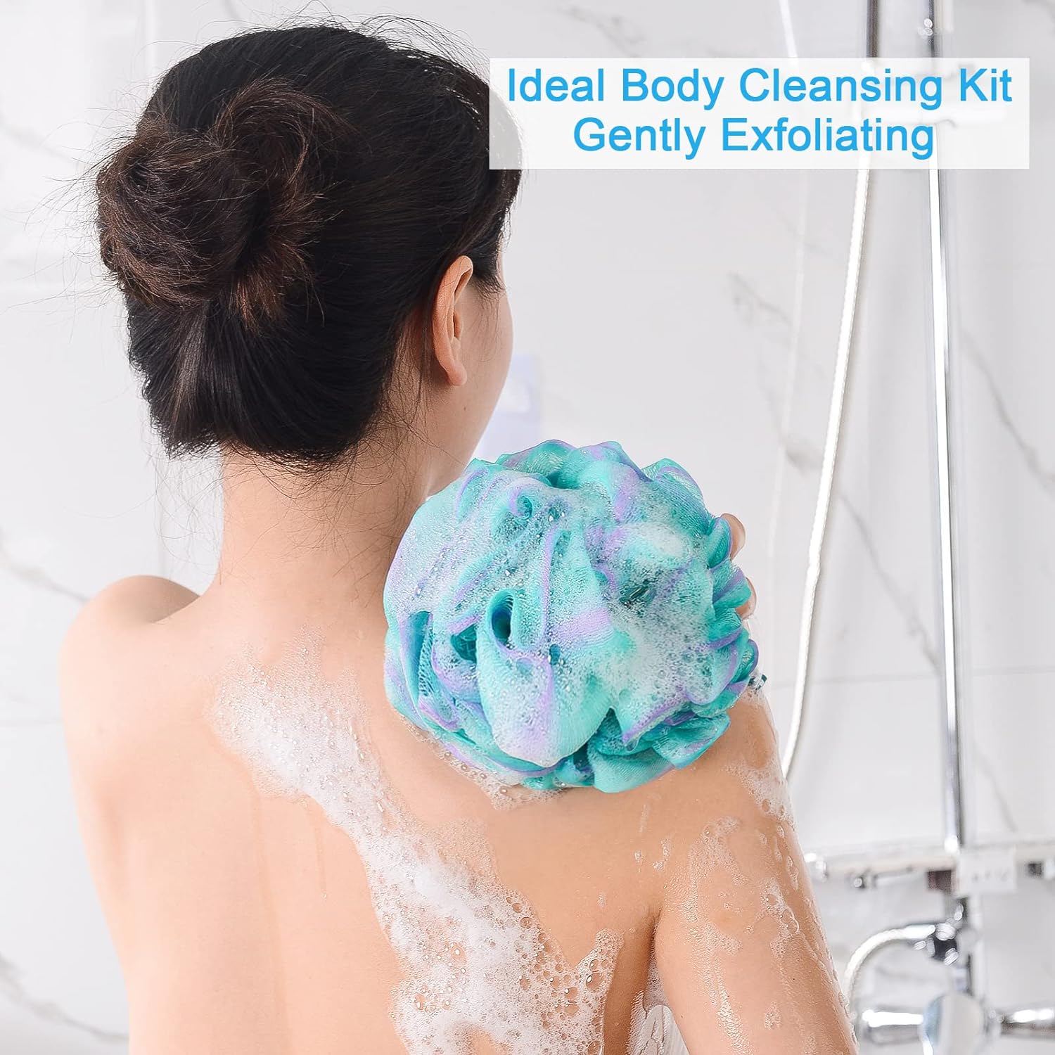 AmazerBath Loofah Sponge 75g/Piece, Exfoliating Bath Sponge Body Scrubber - Loofa Set of 4 Flower Color