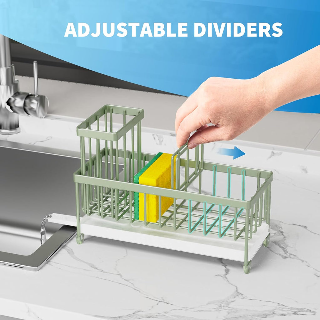 Cisily Black Sponge Holder for Kitchen Sink, Sink Caddy Organizer with High Brush Holder,