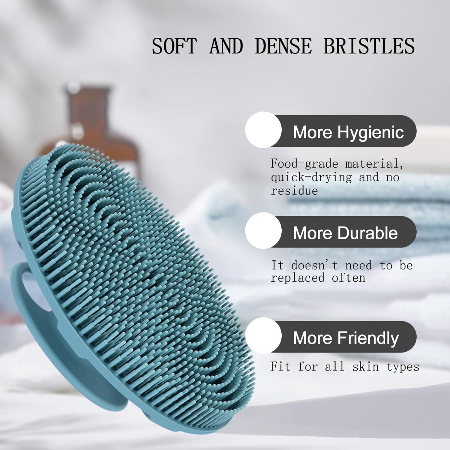 INNERNEED Food-Grade Soft Silicone Body Scrubber Shower Brush Handheld Cleansing Skin Brush,
