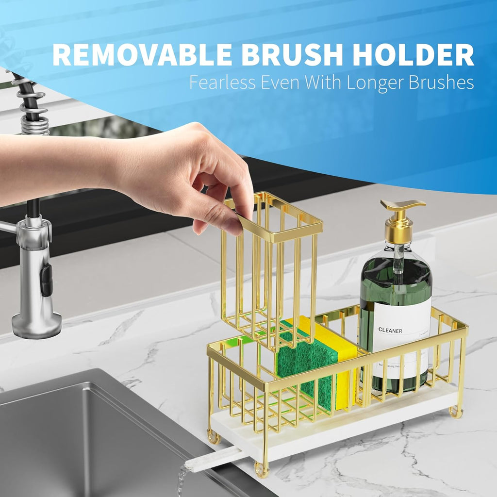 Cisily Black Sponge Holder for Kitchen Sink, Sink Caddy Organizer with High Brush Holder,