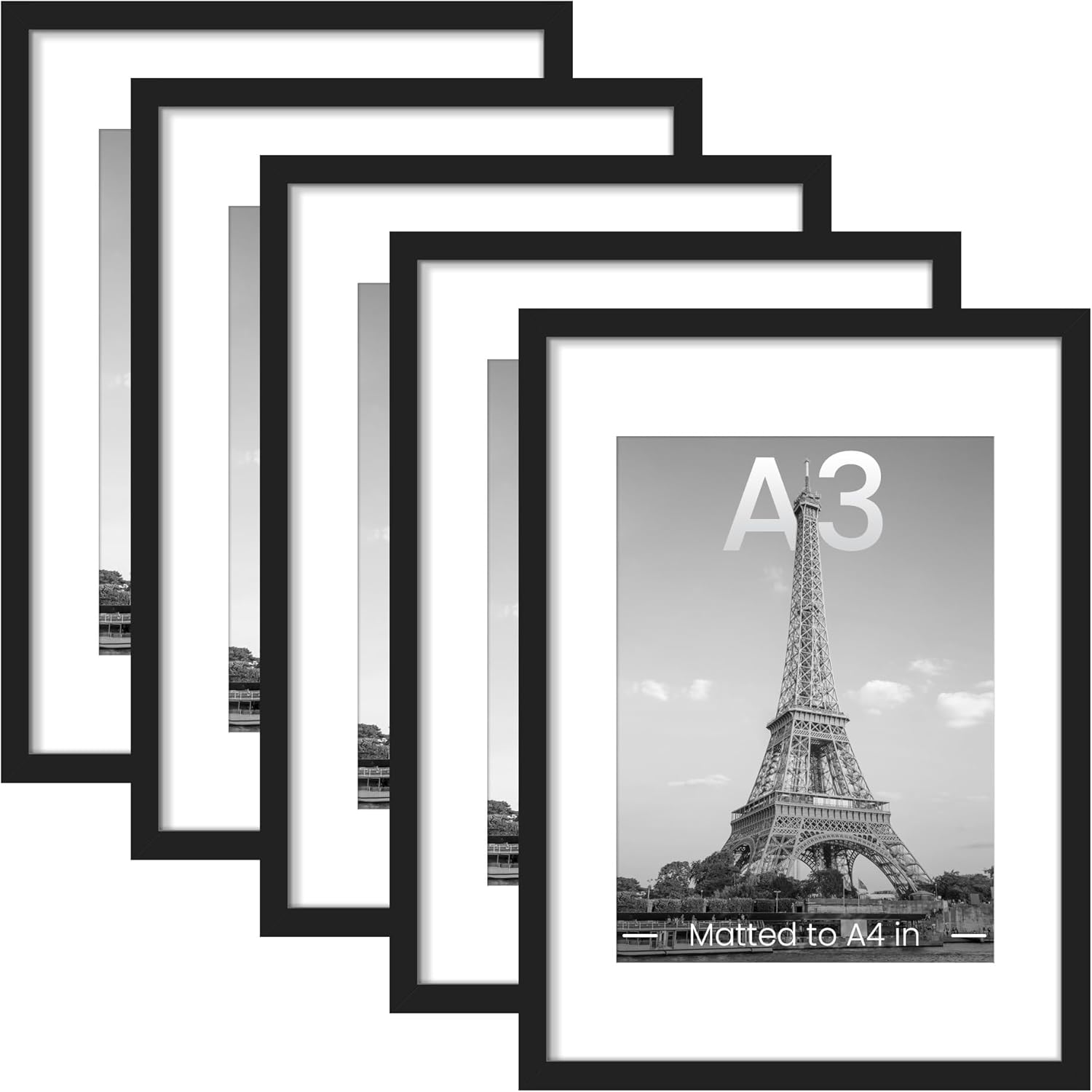 upsimples 8x10 Picture Frame Set of 5, Display Pictures 5x7 with Mat or 8 x 10 Without, Wall Gallery Photo Frames, Black